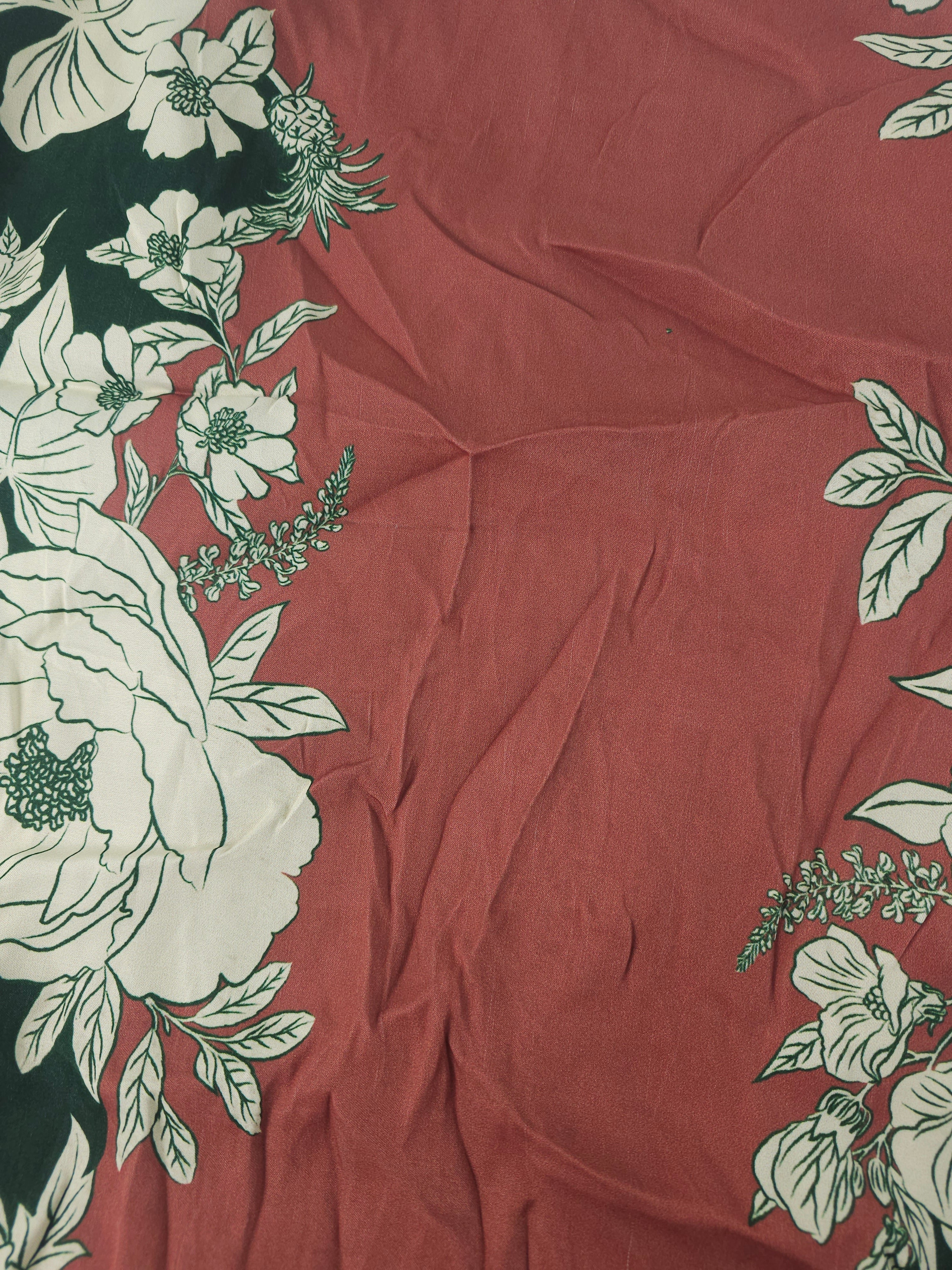 Green Salmon Floral Viscose Sateen- 1.4m piece