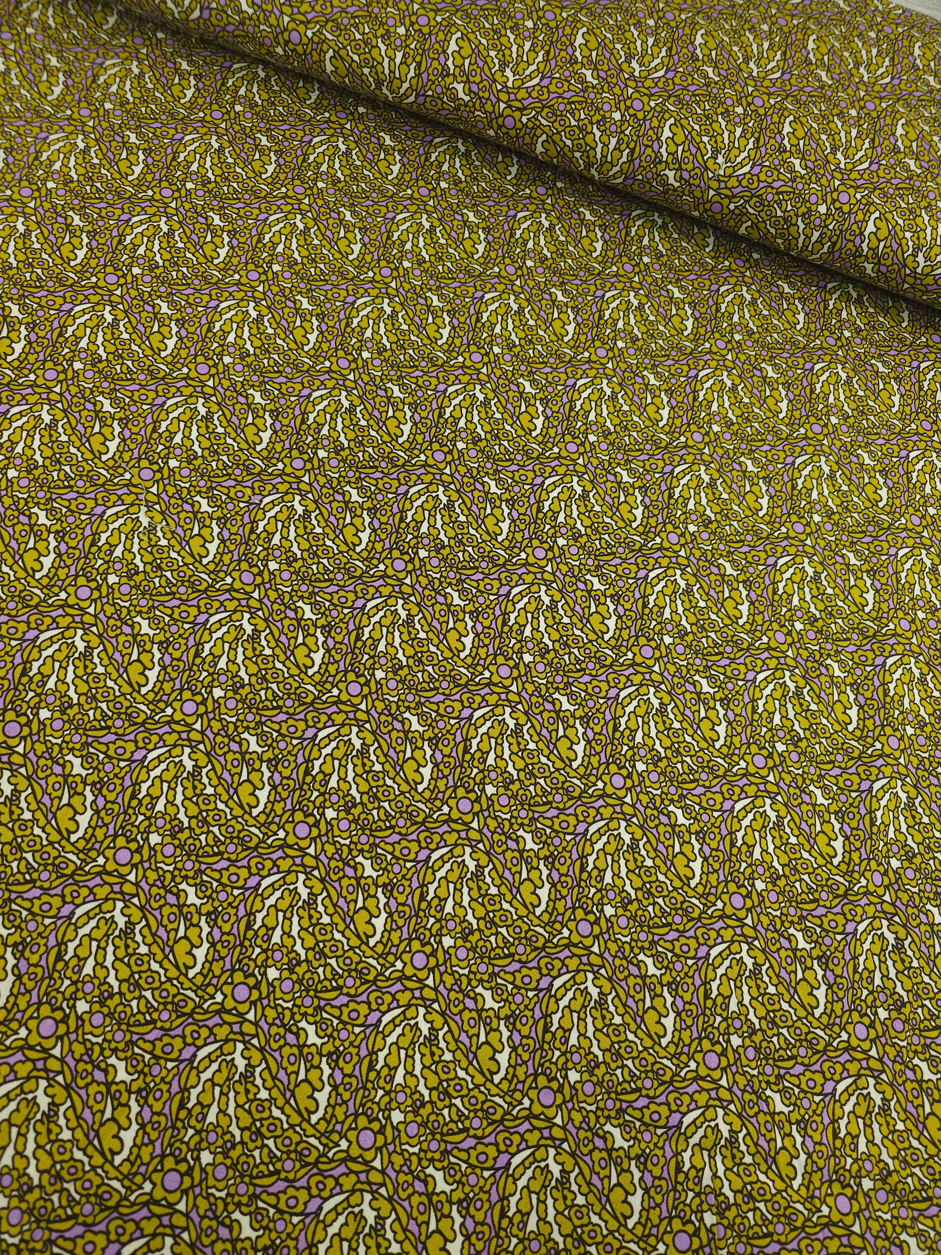 Mustard/Lilac Quirky Floral 100% Cotton 55"