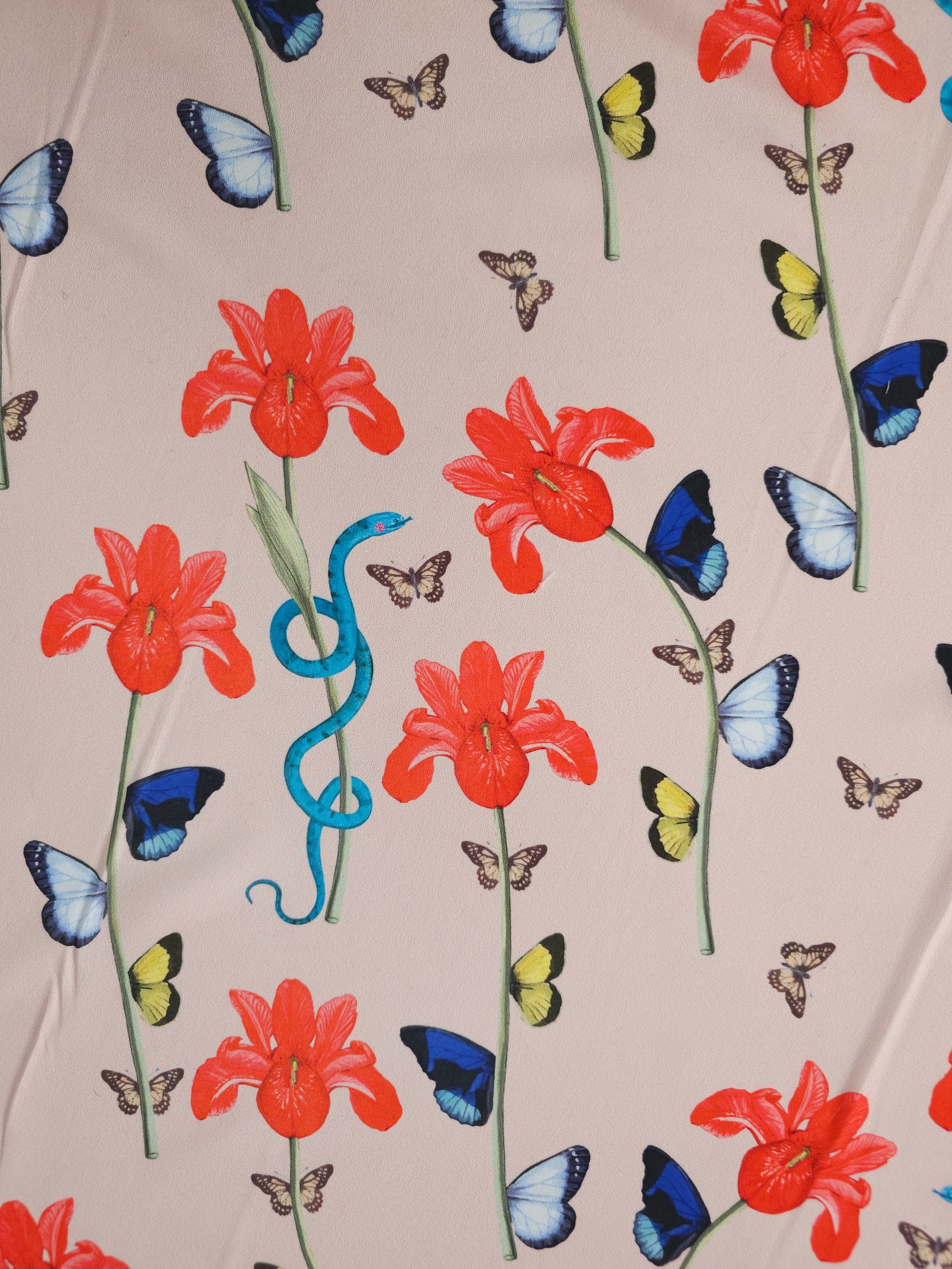 Light Blush Butterfly Floral Poly Crepe
