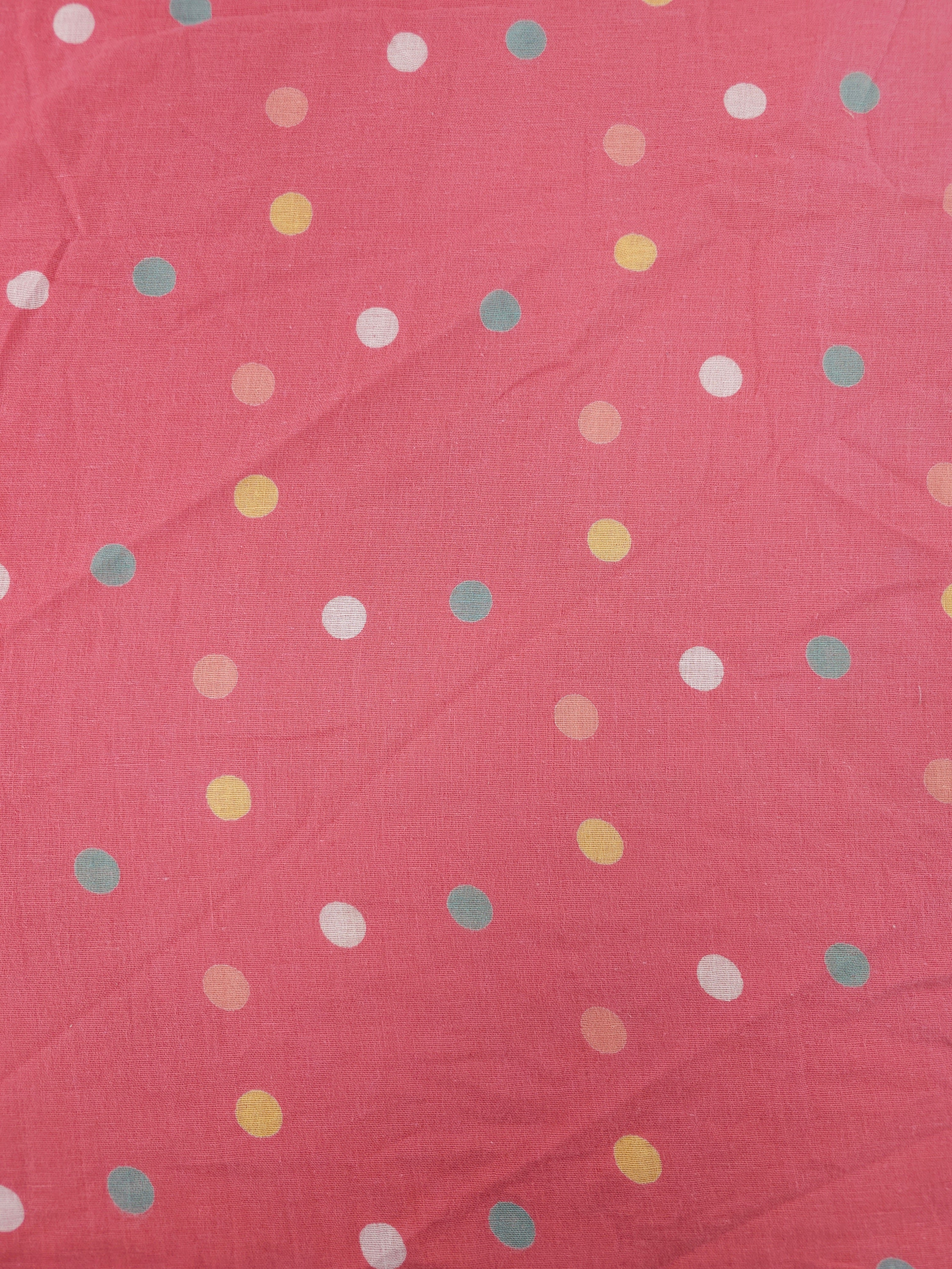Coral Pink Irregular Multi Polka Double Gauze
