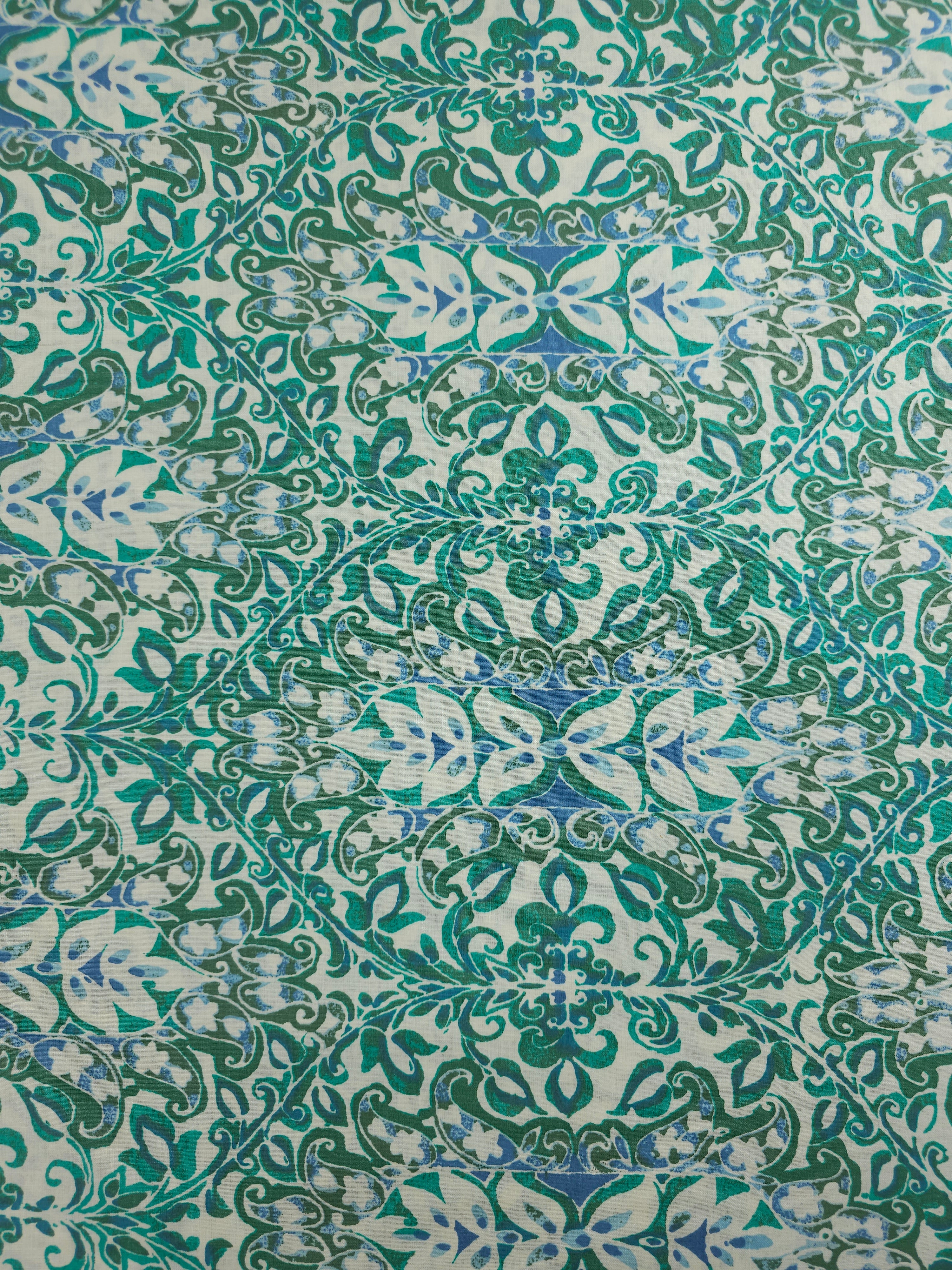 Green/Ivory Tapestry Damask 100% Cotton 102" *EXTRA WIDE*