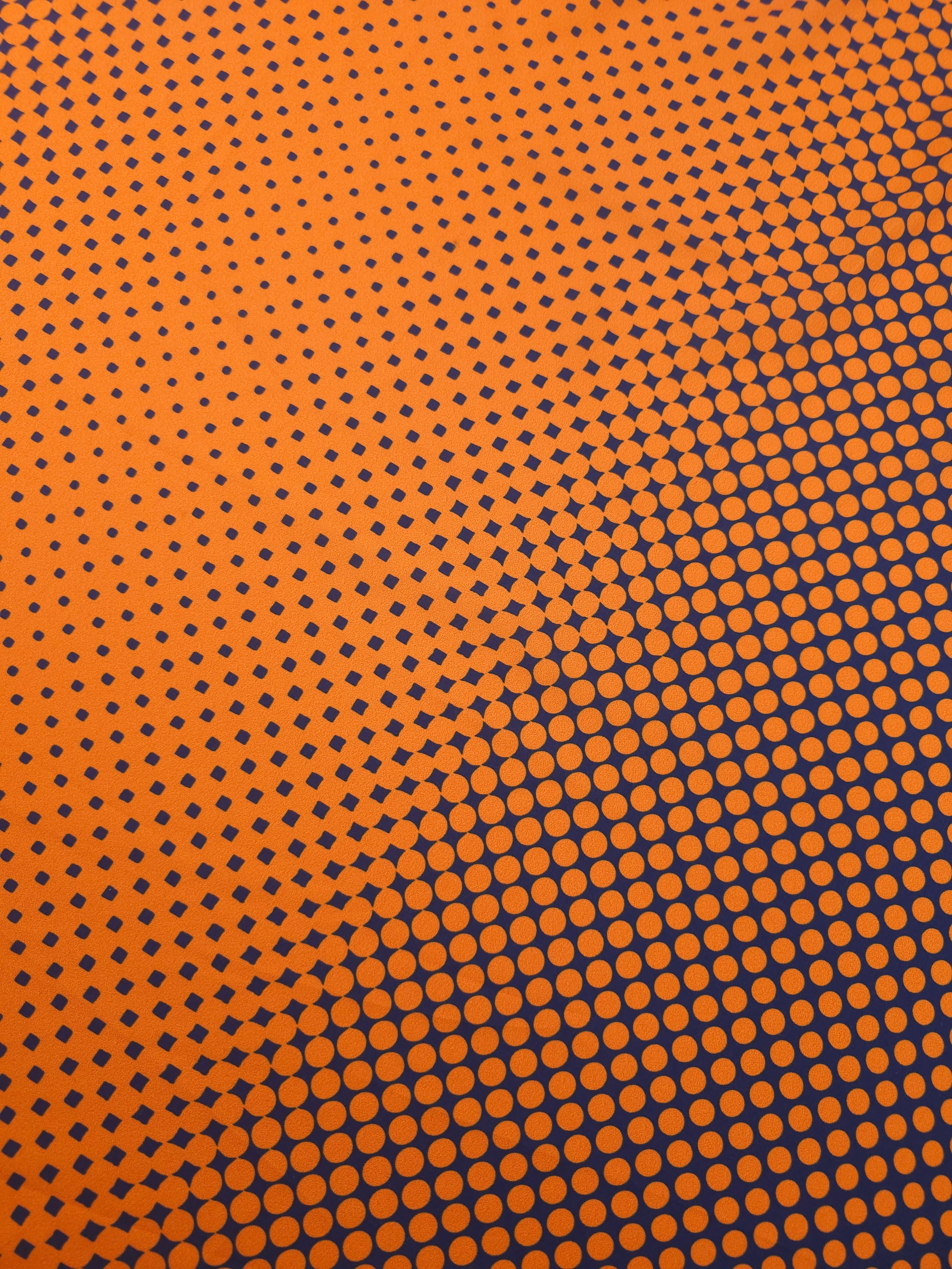 Navy/Orange Dotty Trance Poly Crepe