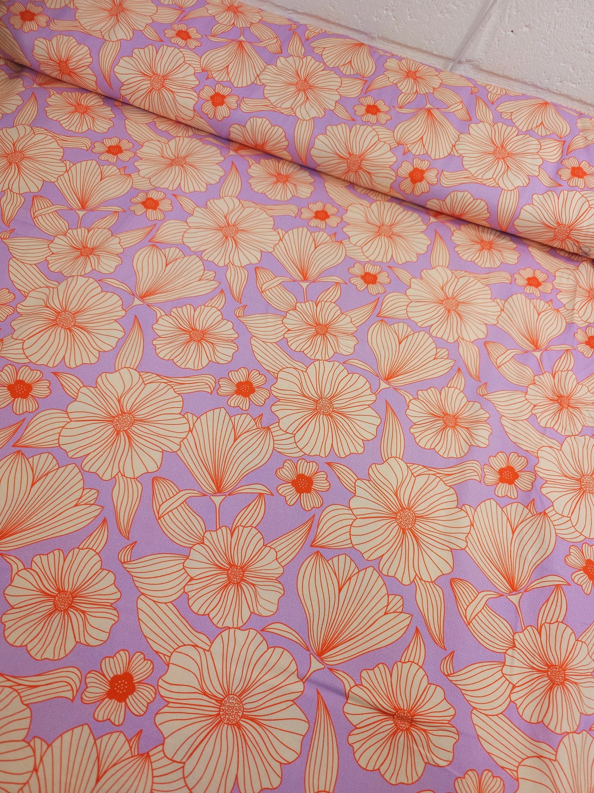 Lilac/Cream Line Floral Cotton Viscose *THE CRAFTY PIE*