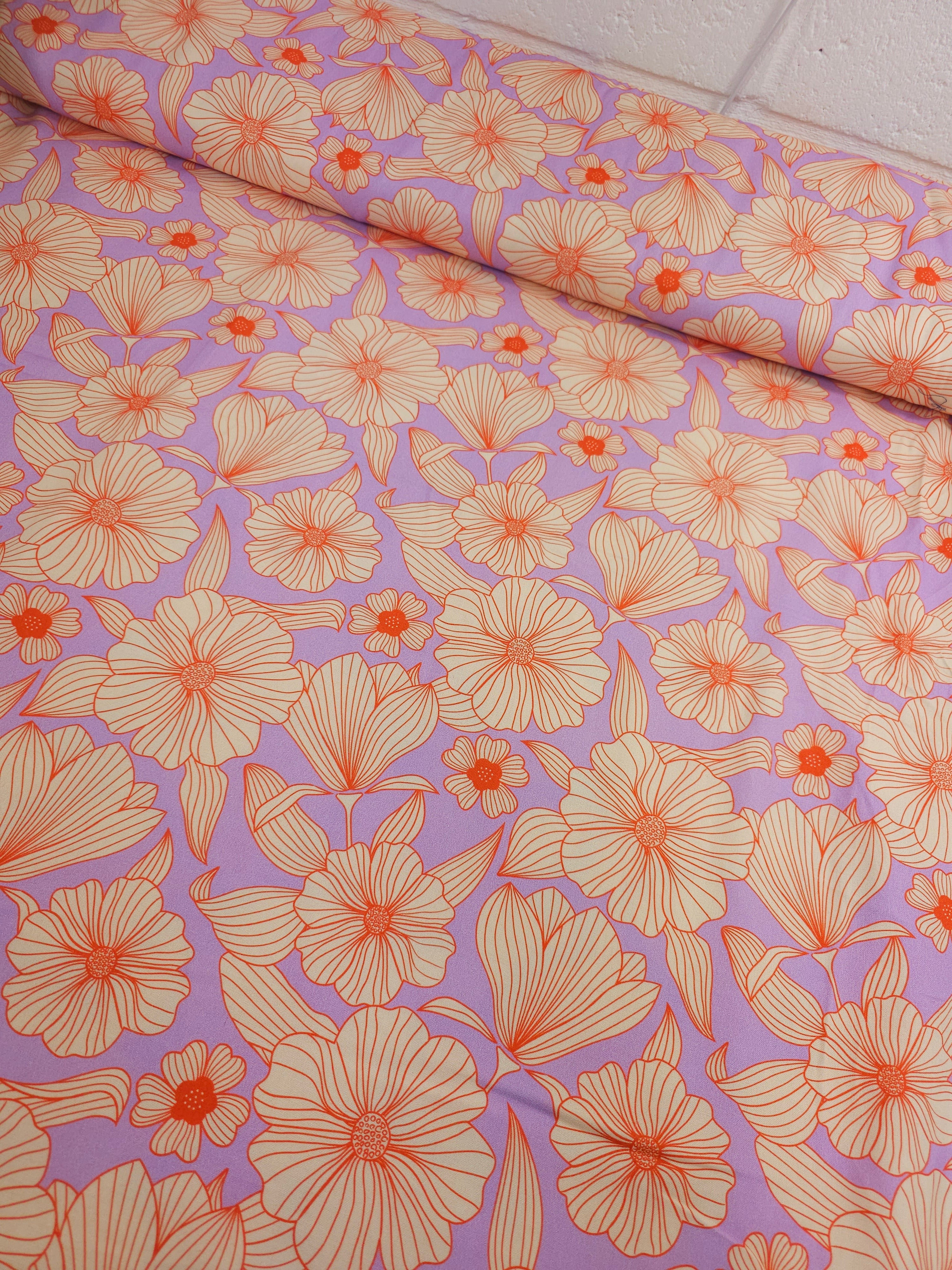 Lilac/Cream Line Floral Cotton Viscose *THE CRAFTY PIE*