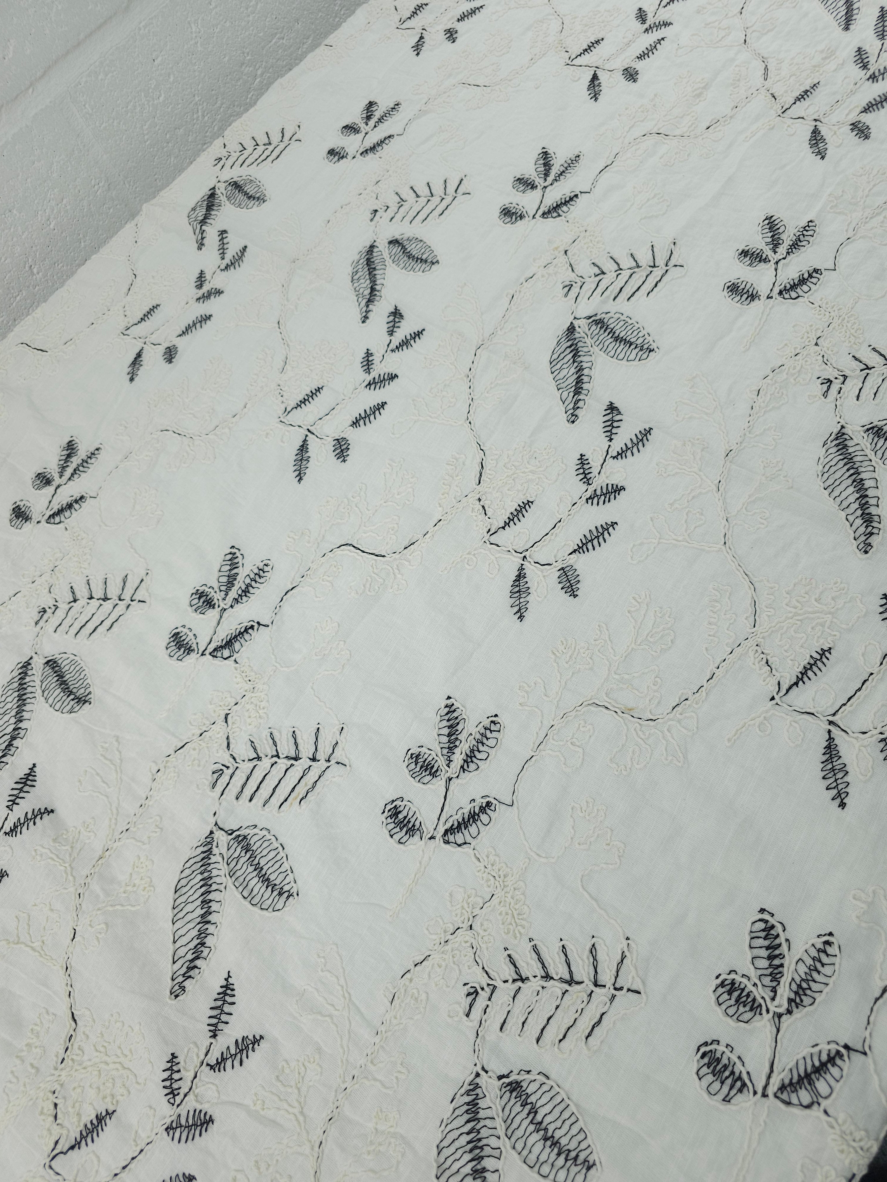 Black/Ivory Leaf Trail Cotton Slub Broderie Anglaise