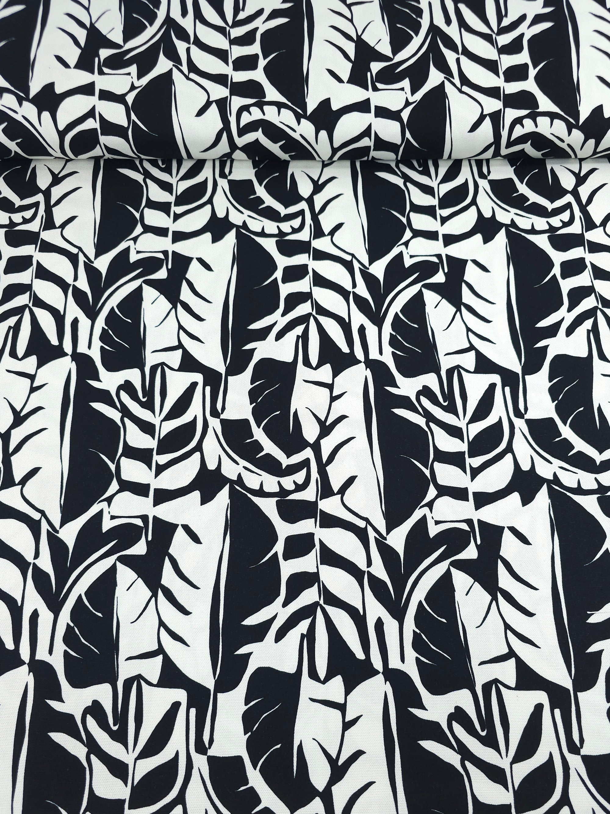 Black/White Mono Palm Leaf Lightweight Canvas Cotton