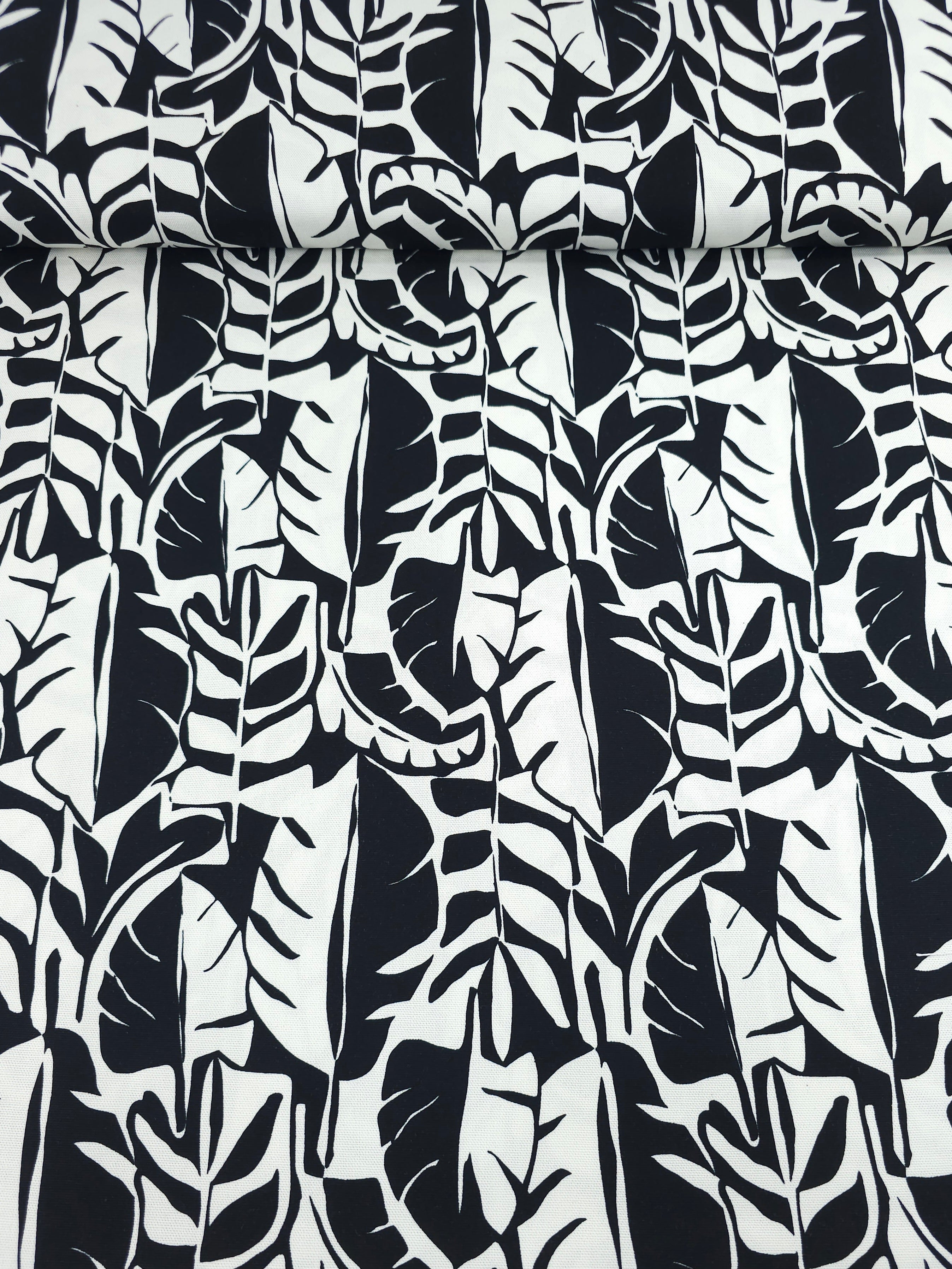 Black/White Mono Palm Leaf Lightweight Canvas Cotton