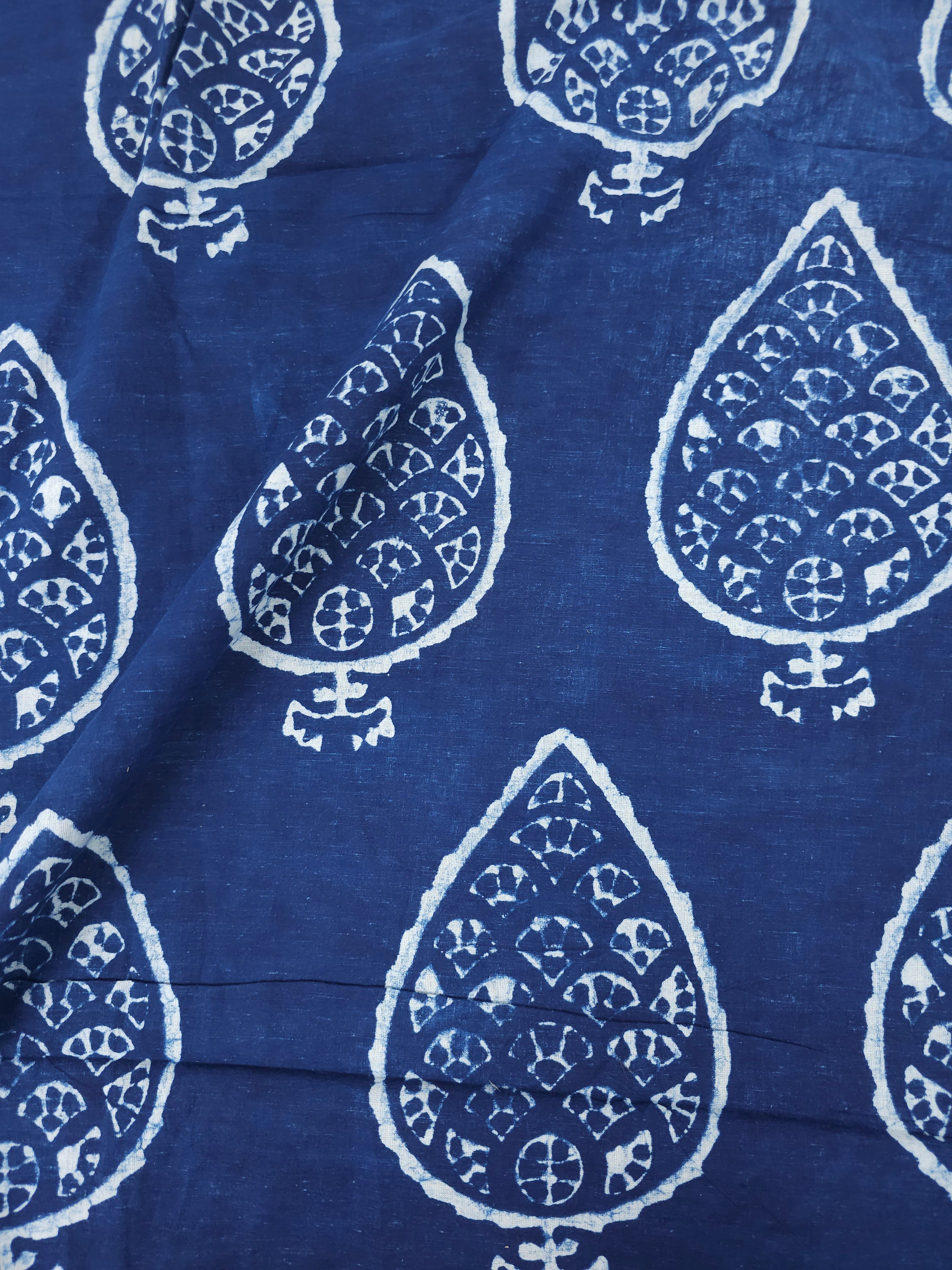 Indigo Navy Palm Leaf Block Print Cotton