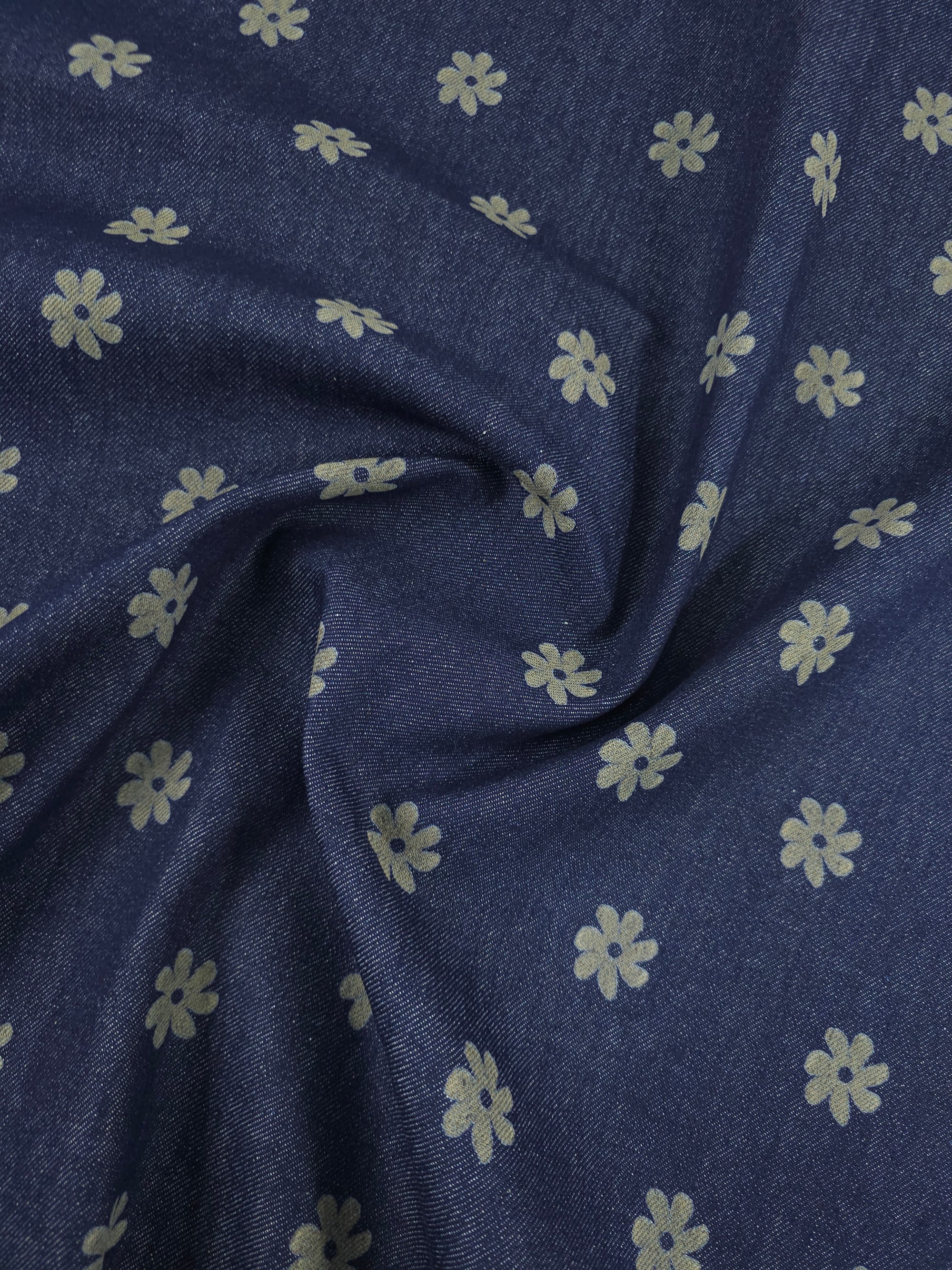 Indigo Navy Groovy Ditsy Daisy Denim