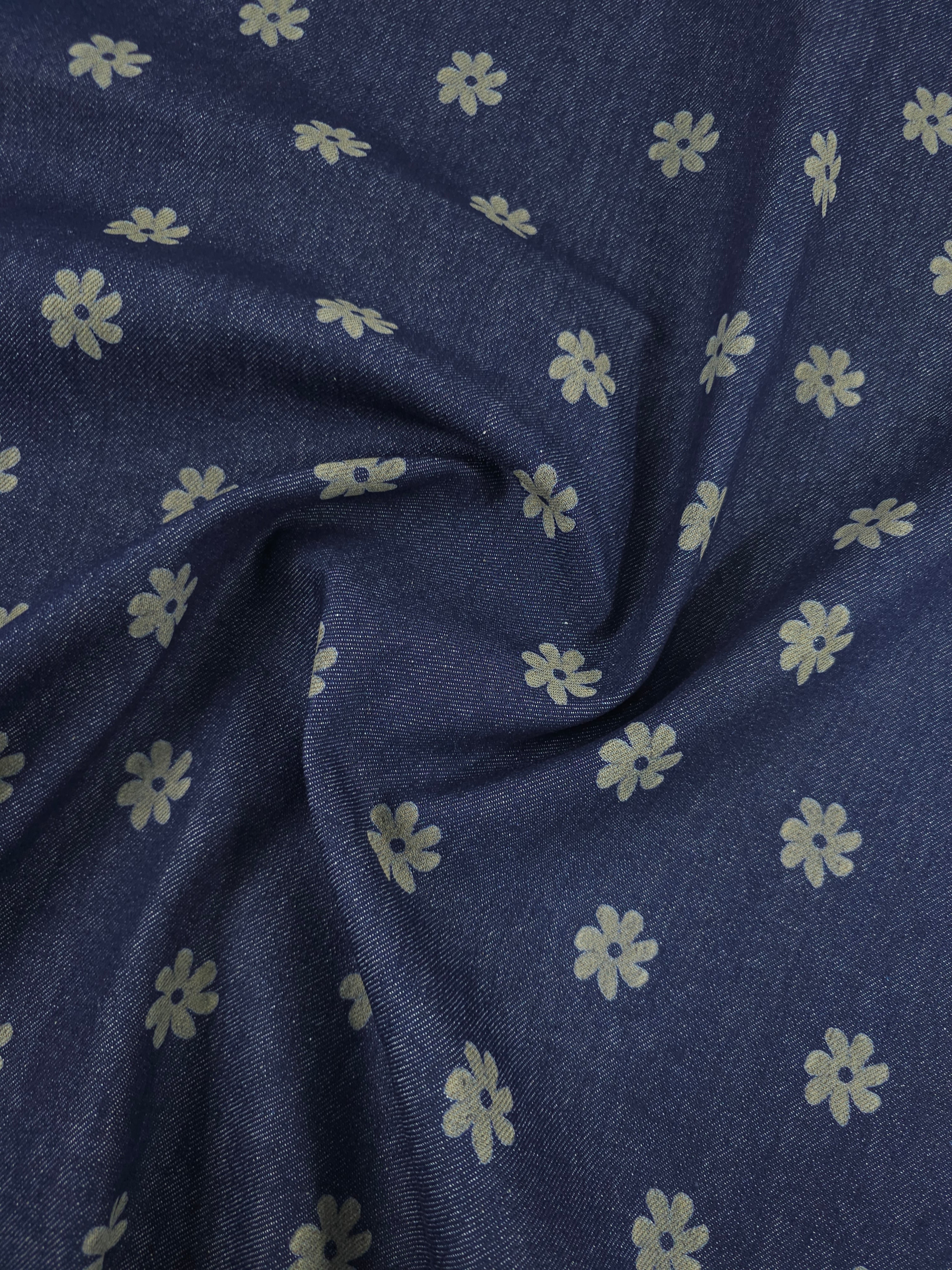 Indigo Navy Groovy Ditsy Daisy Denim