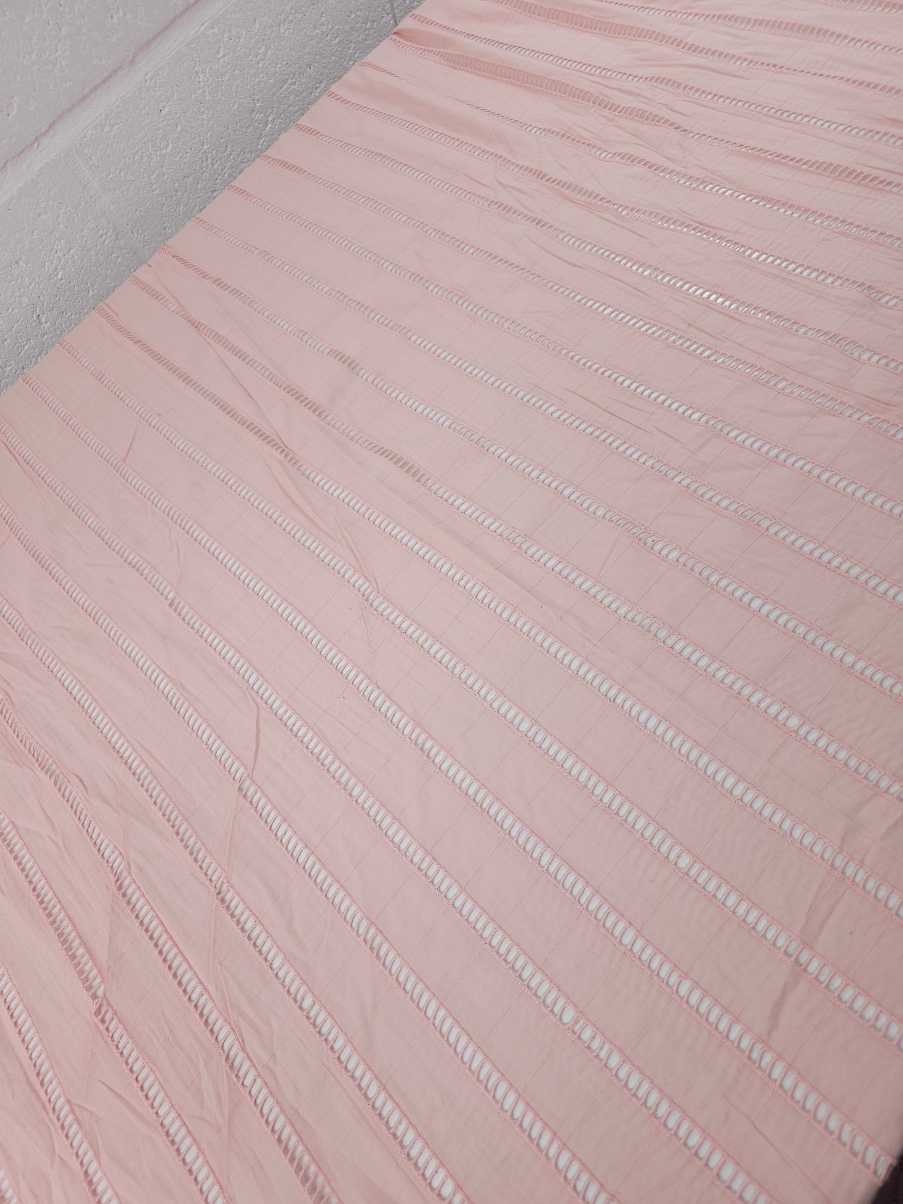 Soft Baby Pink Track Stripe Fine Cotton Poplin Broderie Anglaise