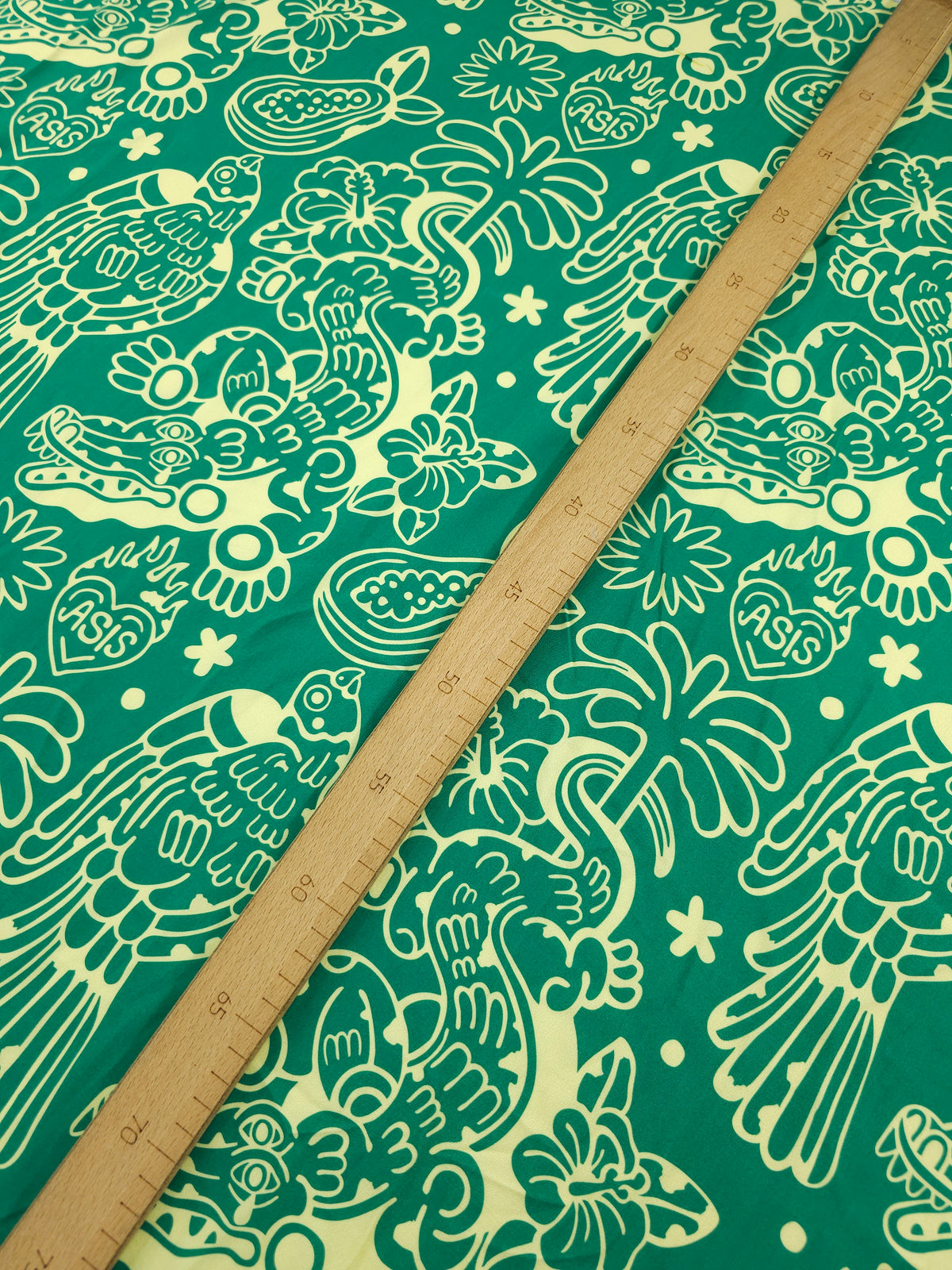 Green/Creamy Yellow Crocodylus Viscose Challis - Brava