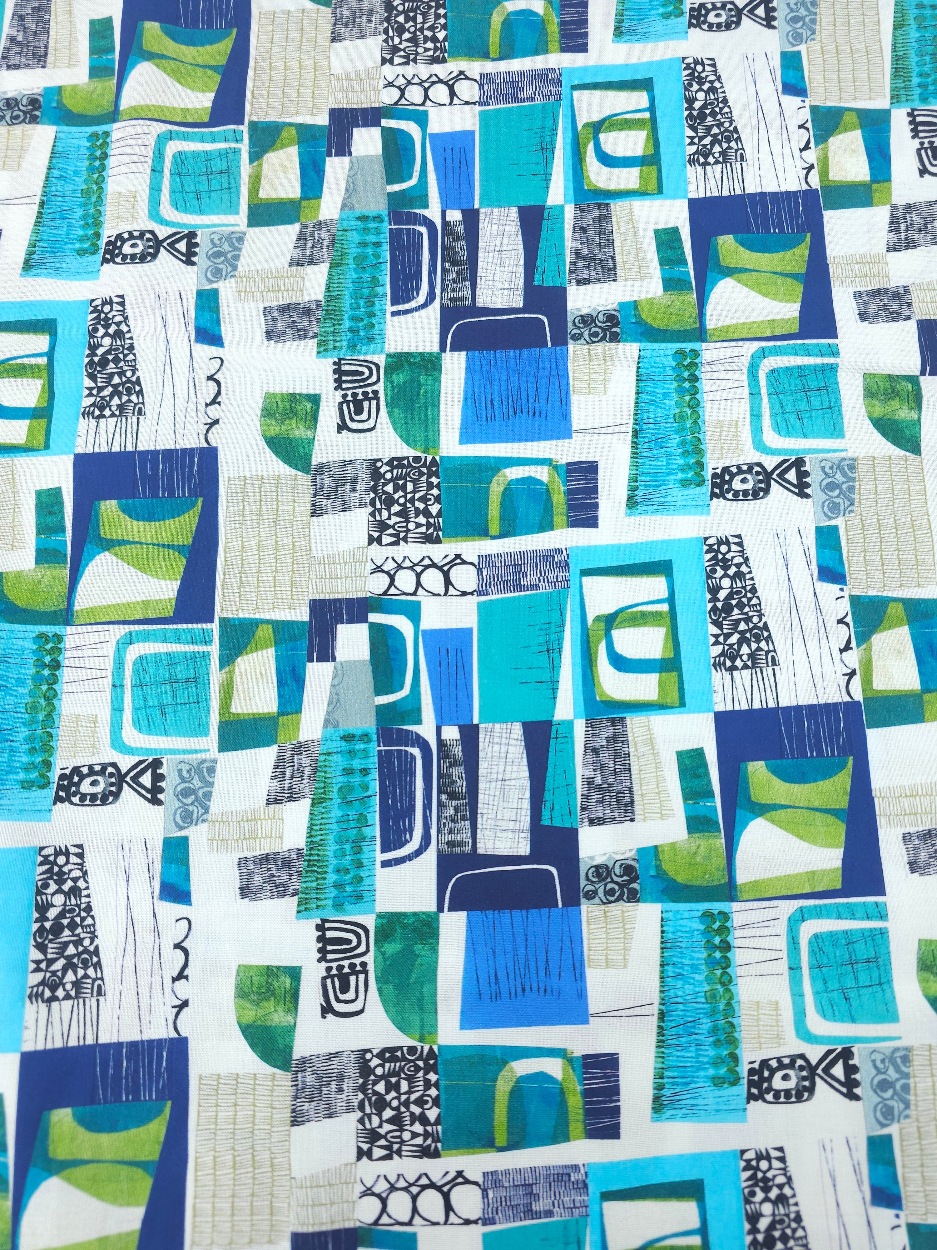 Blue Flying South Shape Collage 100% Cotton - Free Spirit