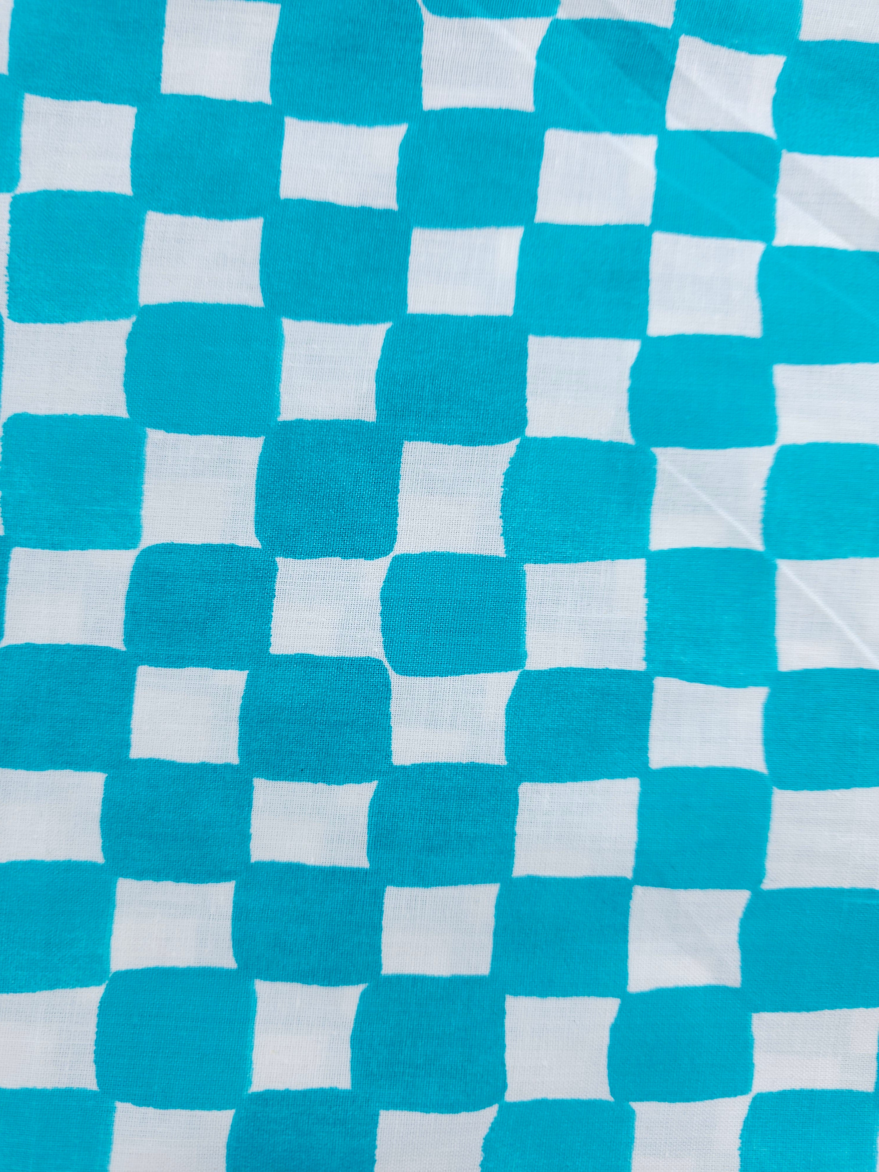 Blue & White Checkered Cotton - 2m Piece