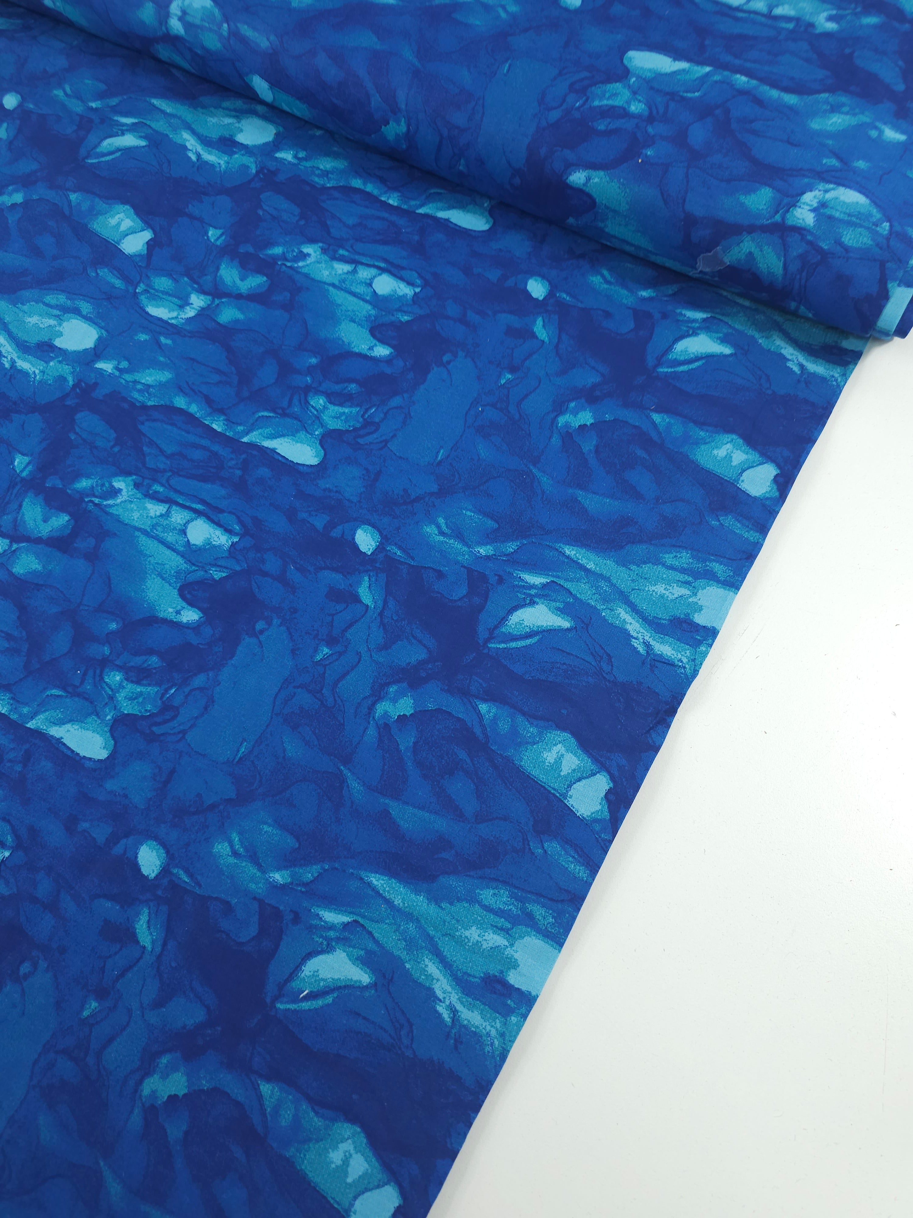 Blue Watercolour Marble 100% Cotton