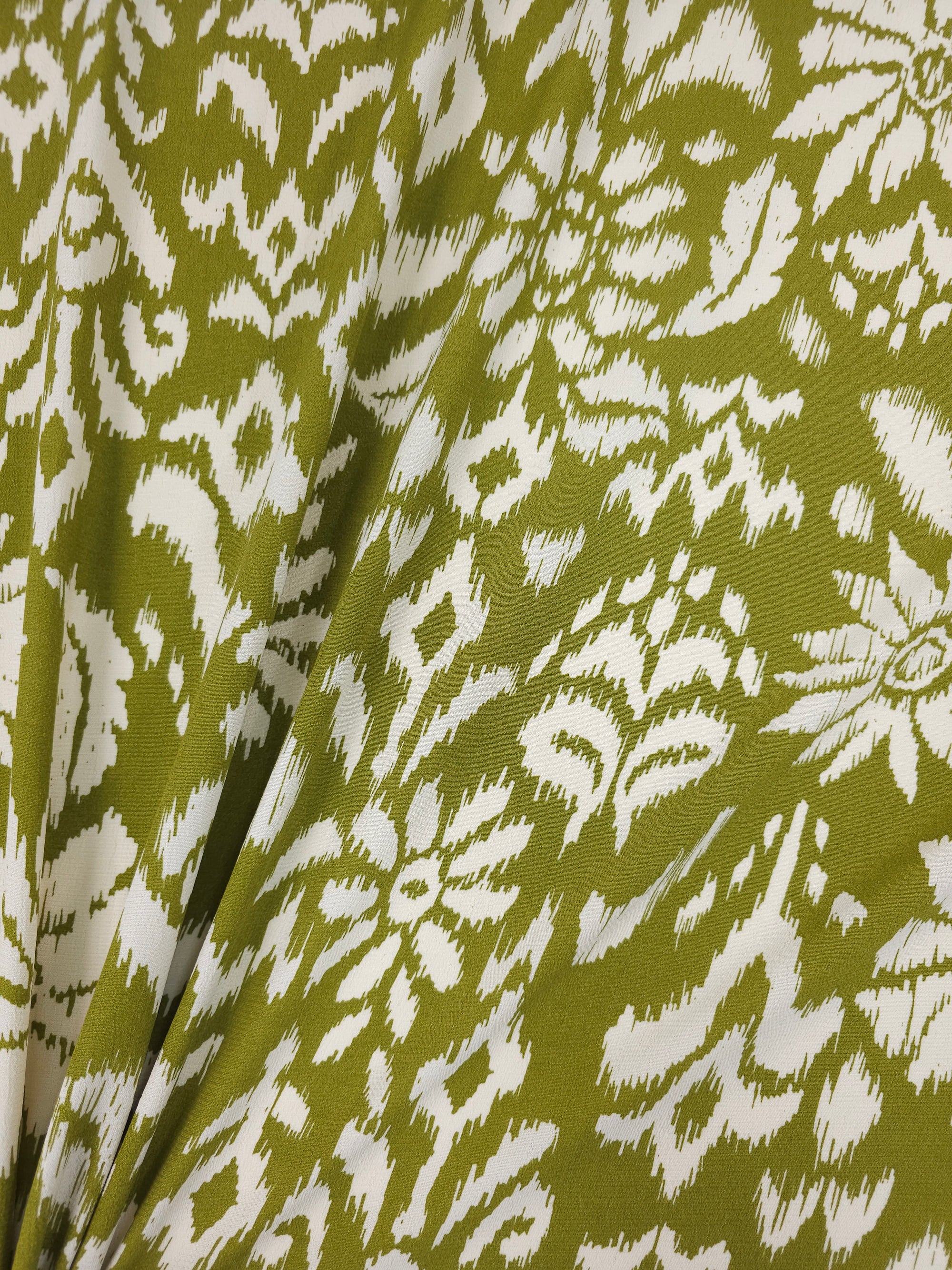 Deep Lime Damask Floral Viscose Crepe