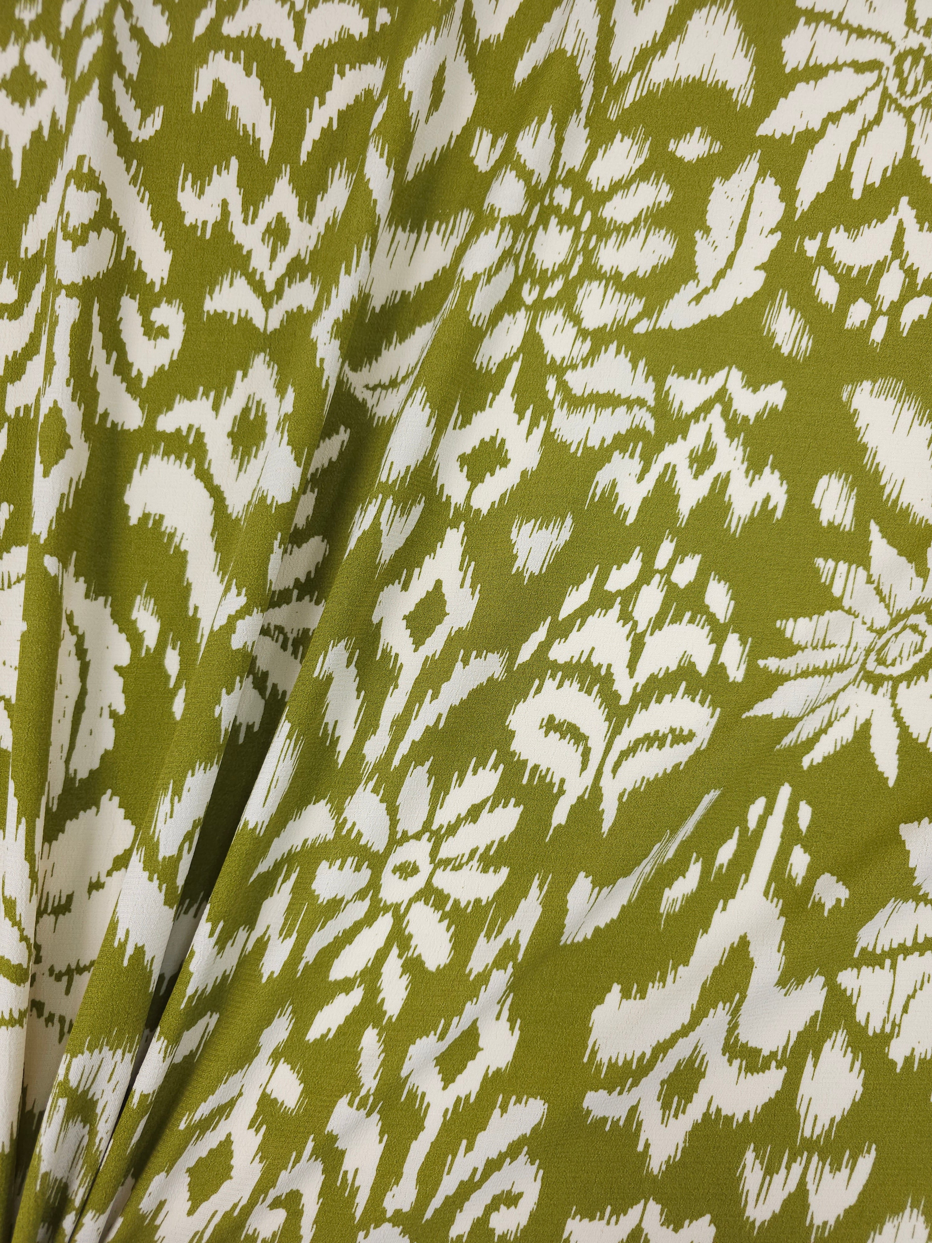 Deep Lime Damask Floral Viscose Crepe