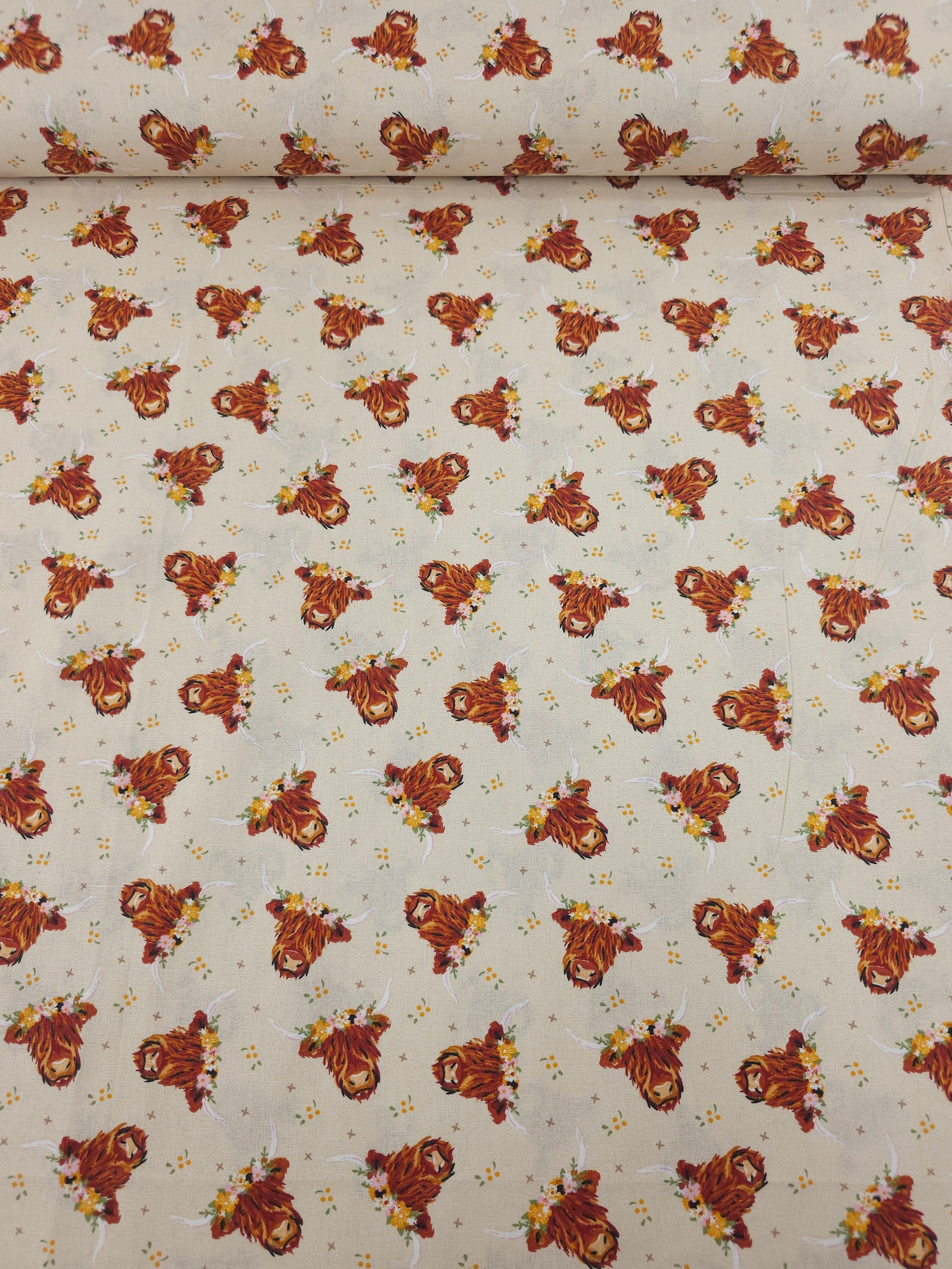 Highland Cow Floral 100% Cotton