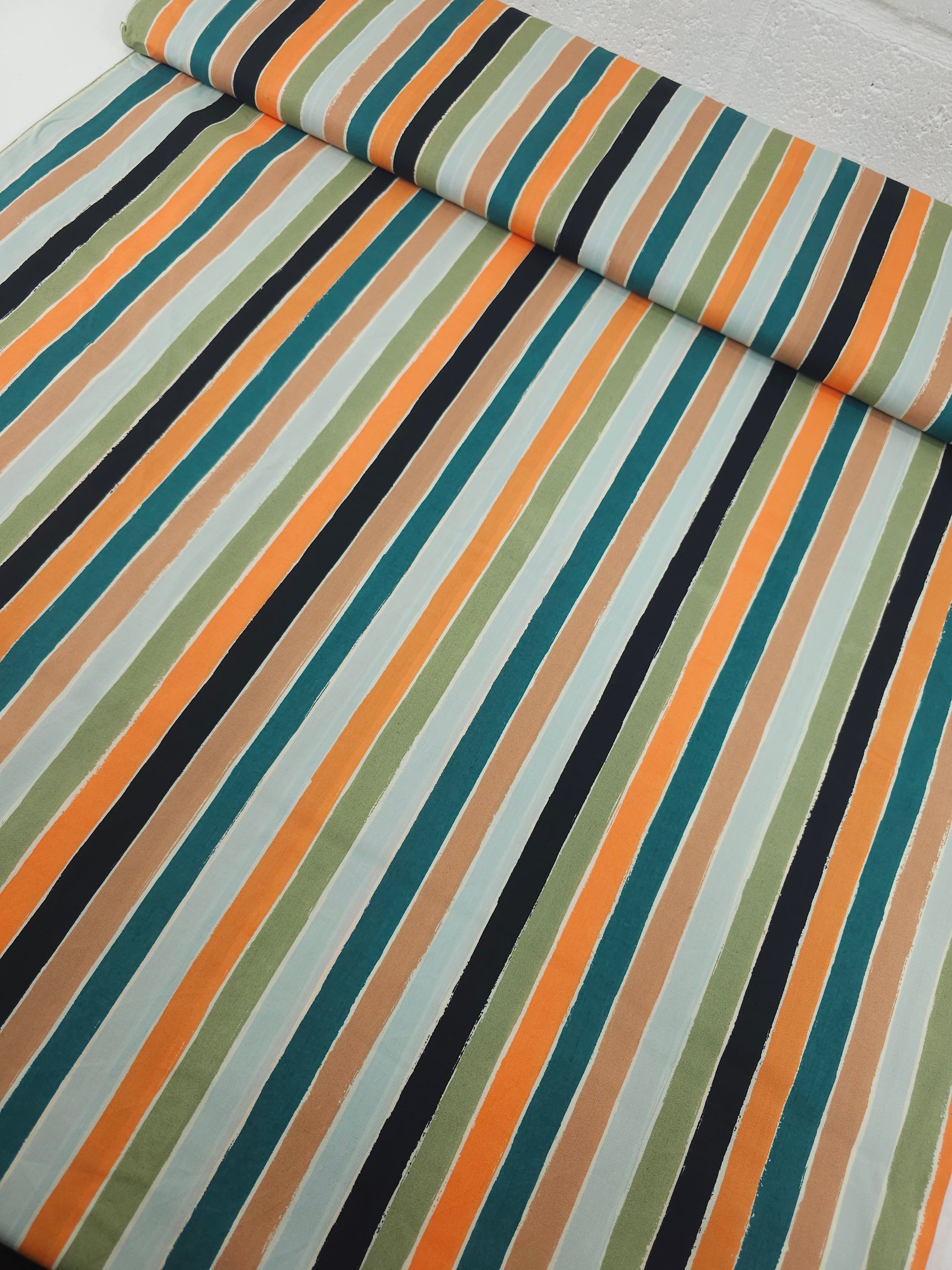 Teal/Orange Autumn Stripes Lightweight Cotton 57"