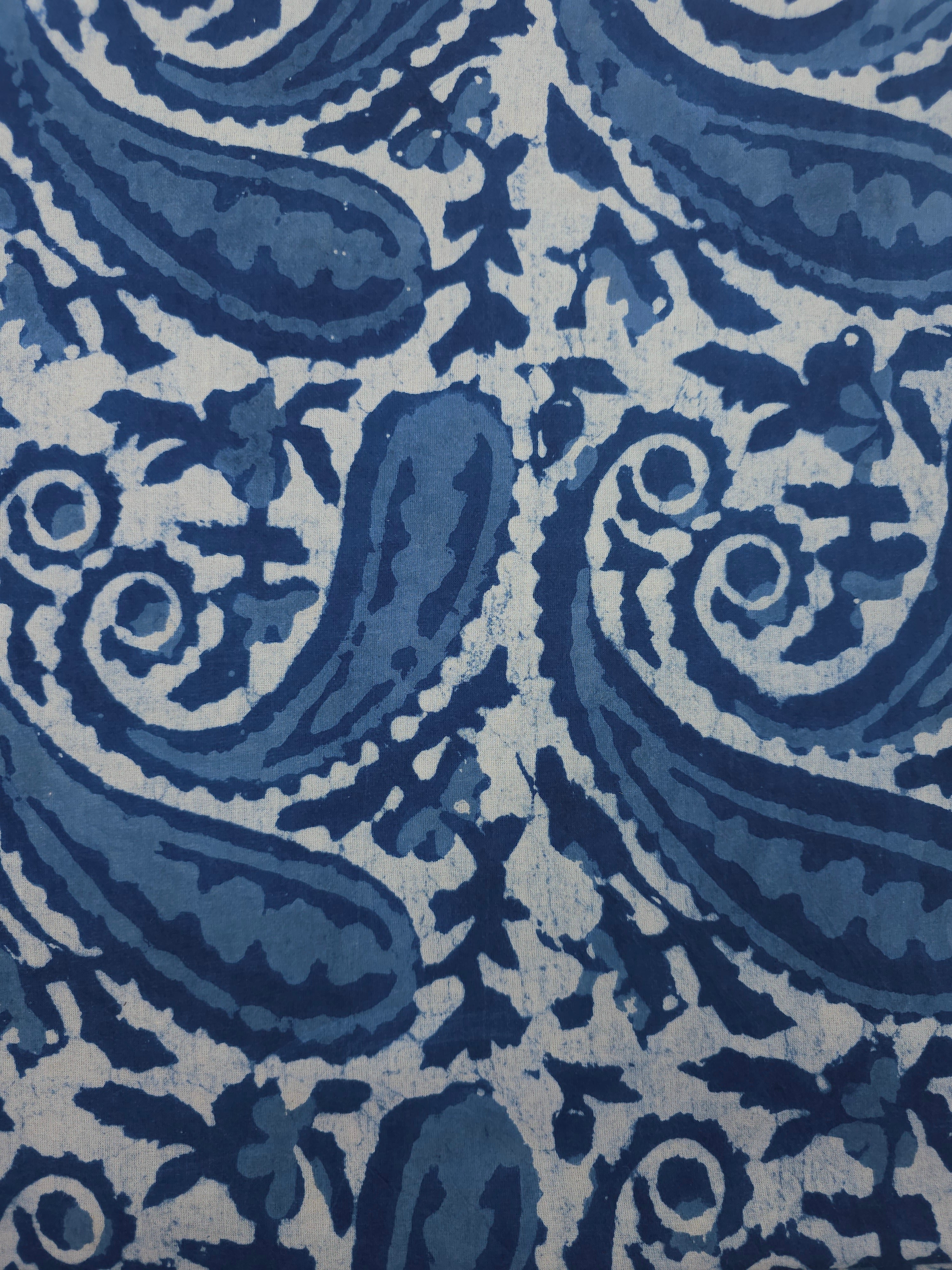Blue Abstract Paisley Block Print Cotton