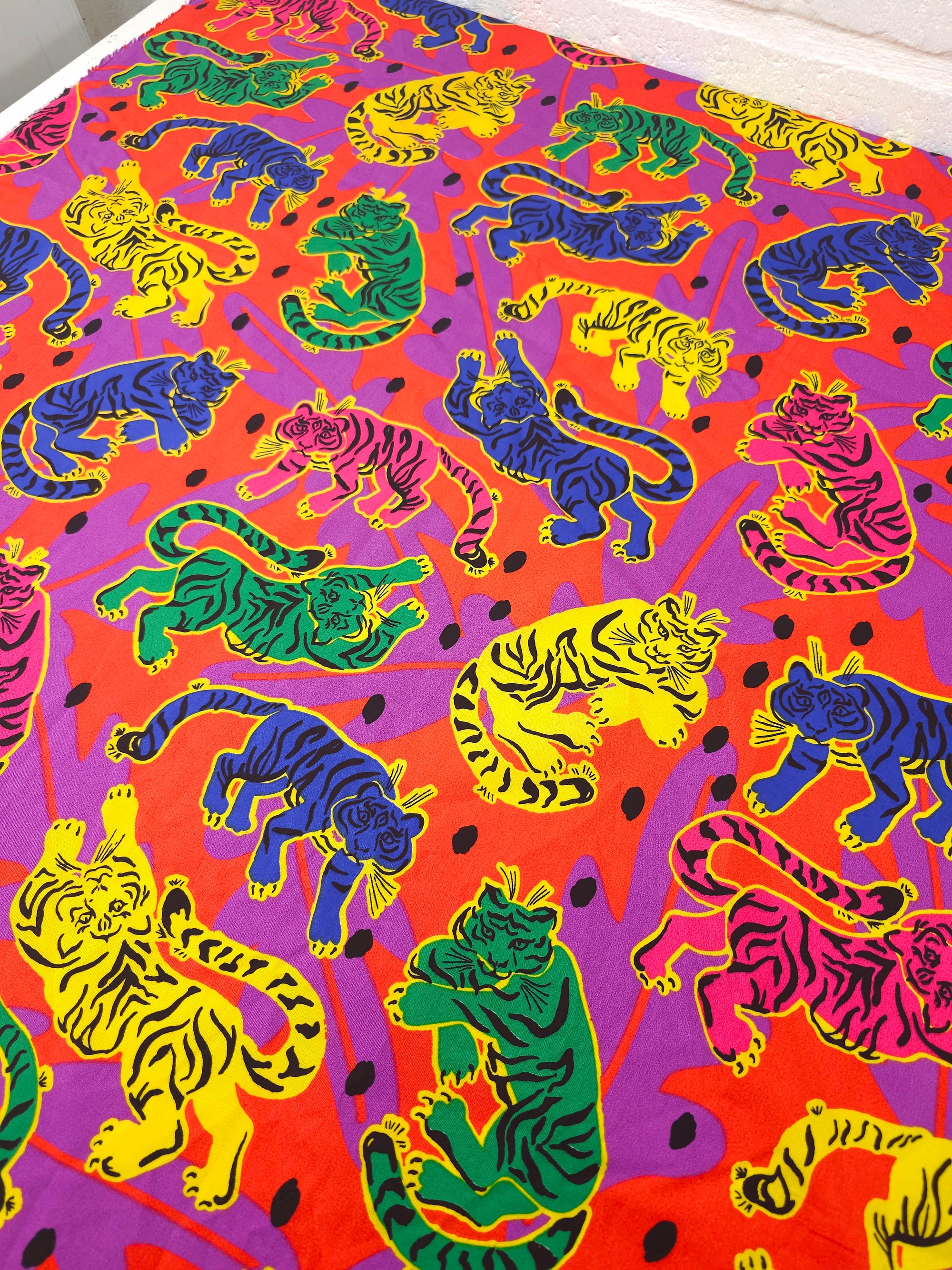 Neon Abstract Tigers Cotton Poplin