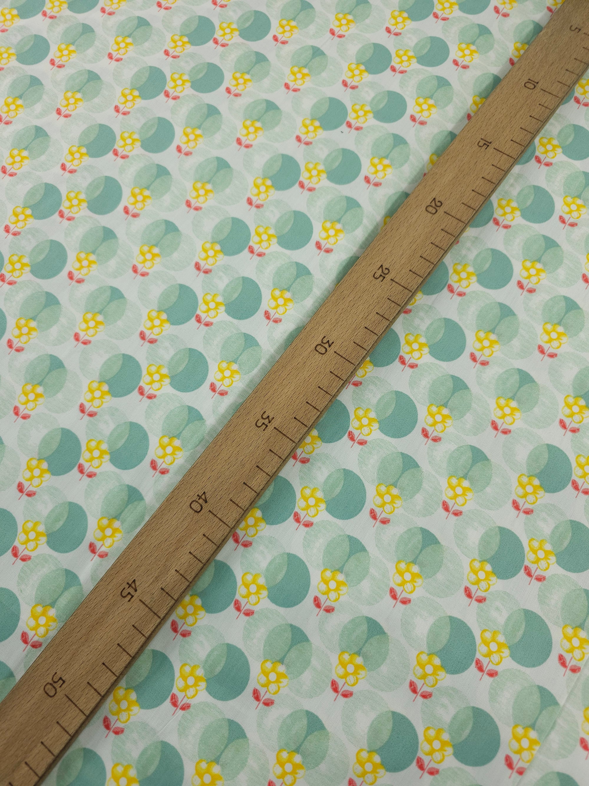 Sage/Yellow Polka Spot Daisy 100% Cotton 60"