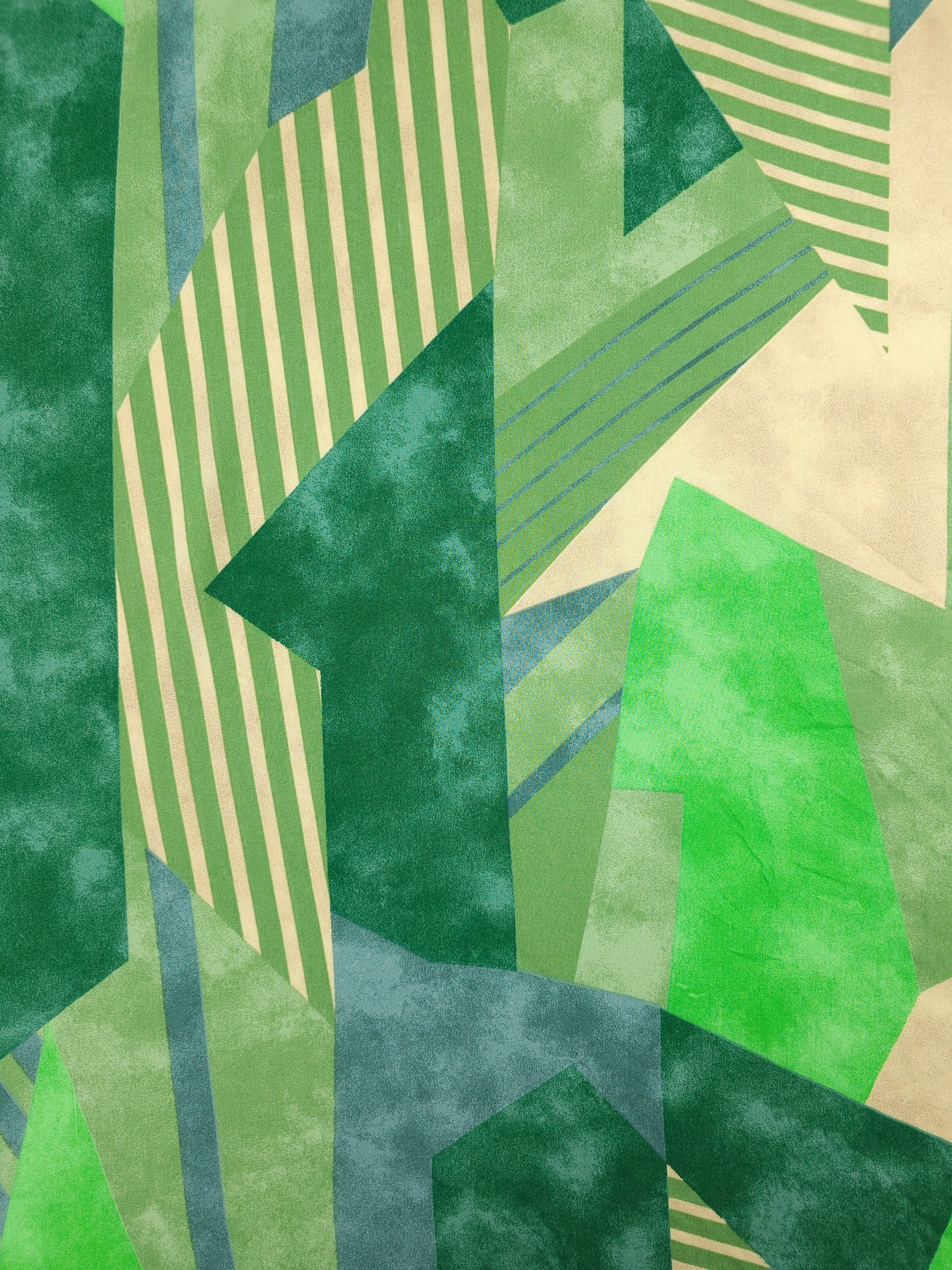 Green/Beige Geometric Shapes Viscose Challis