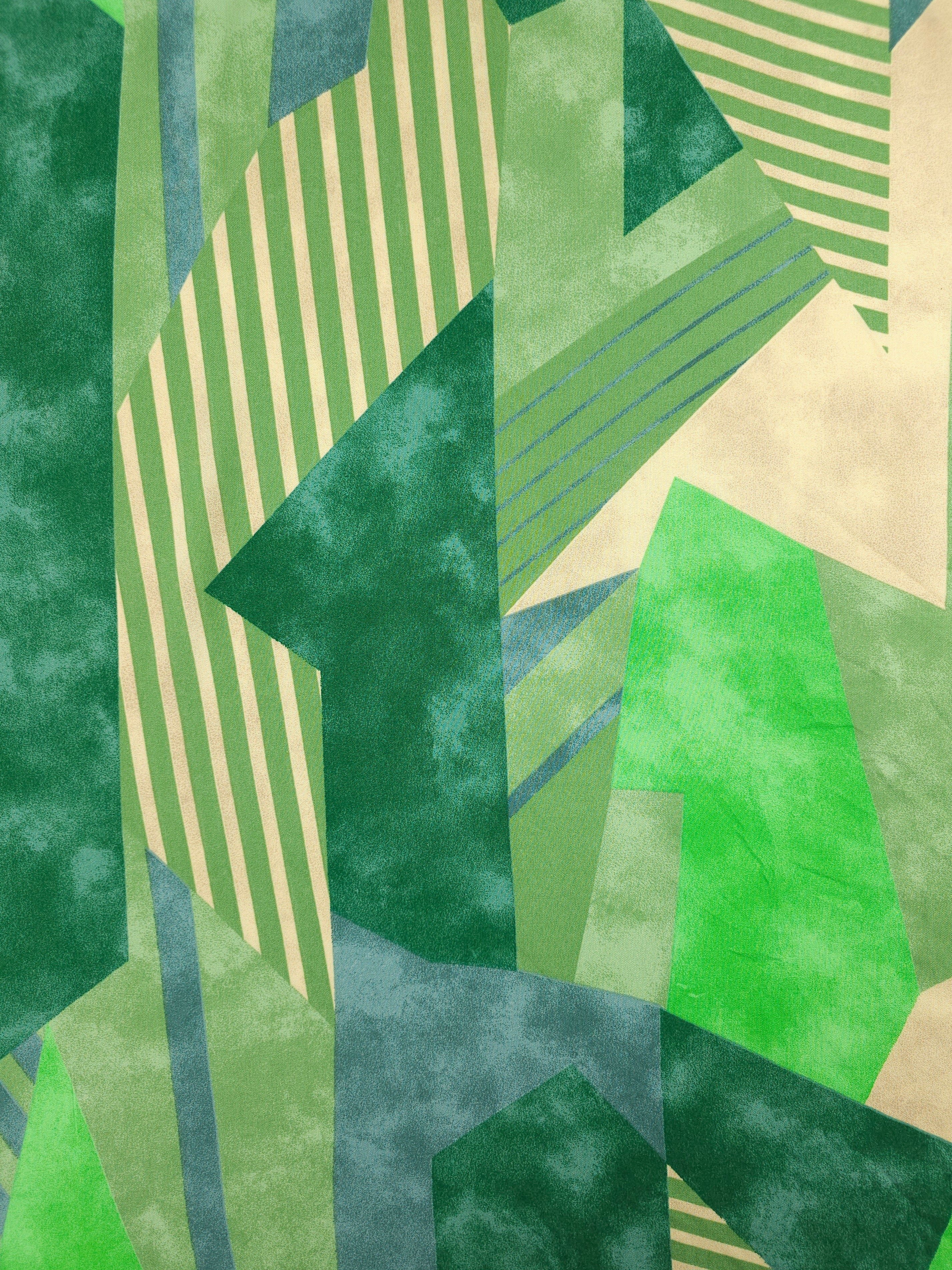 Green/Beige Geometric Shapes Viscose Challis