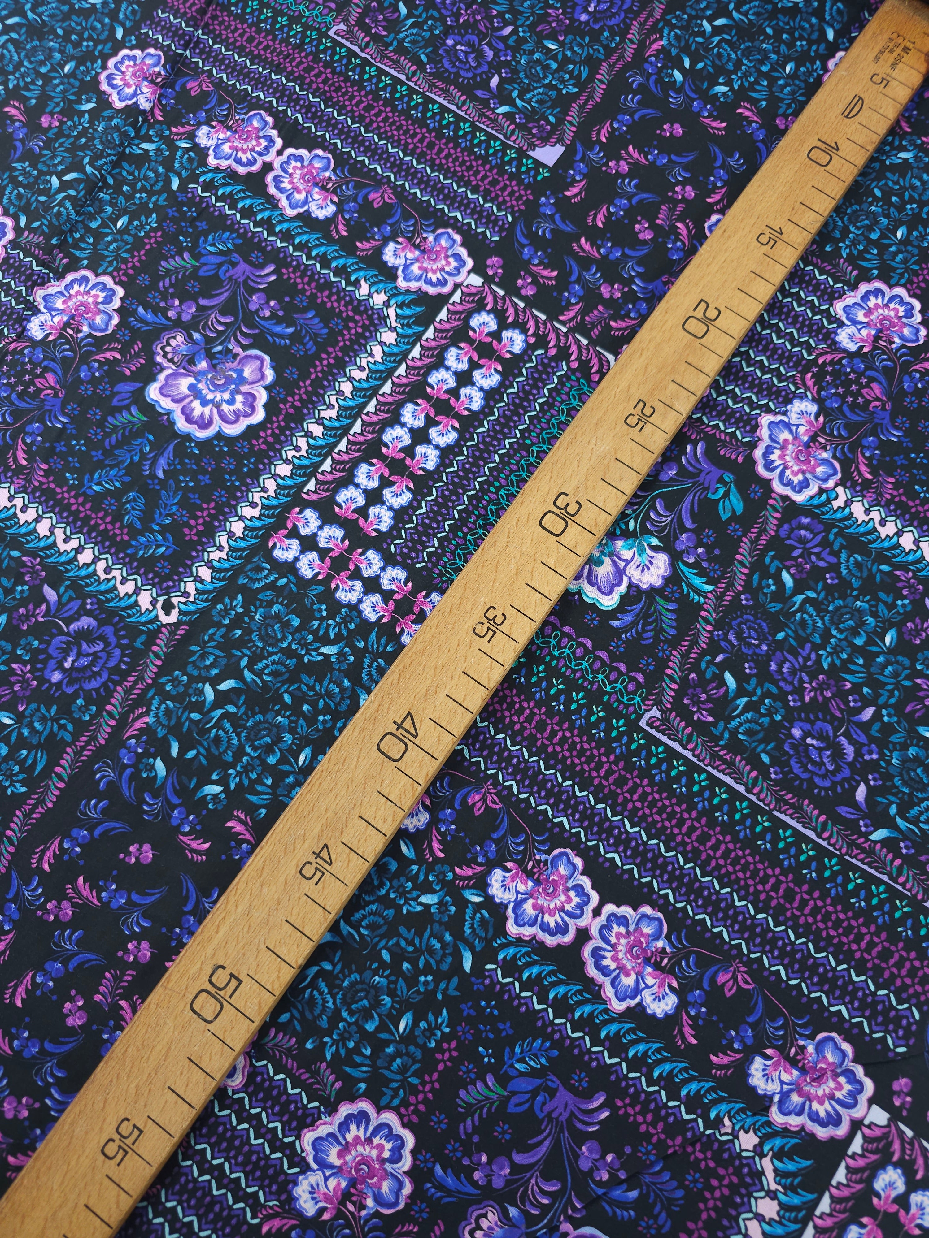 Teal/Purple Wonder Floral Patchwork Cotton Viscose 60"