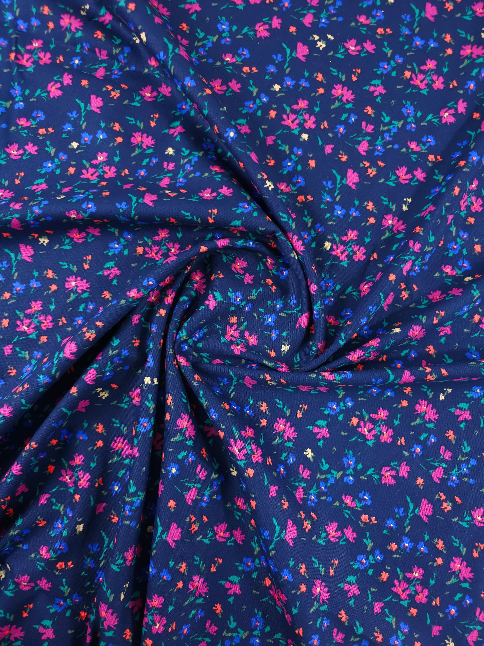 Navy Wildflower Lightweight Cotton Sateen Twill