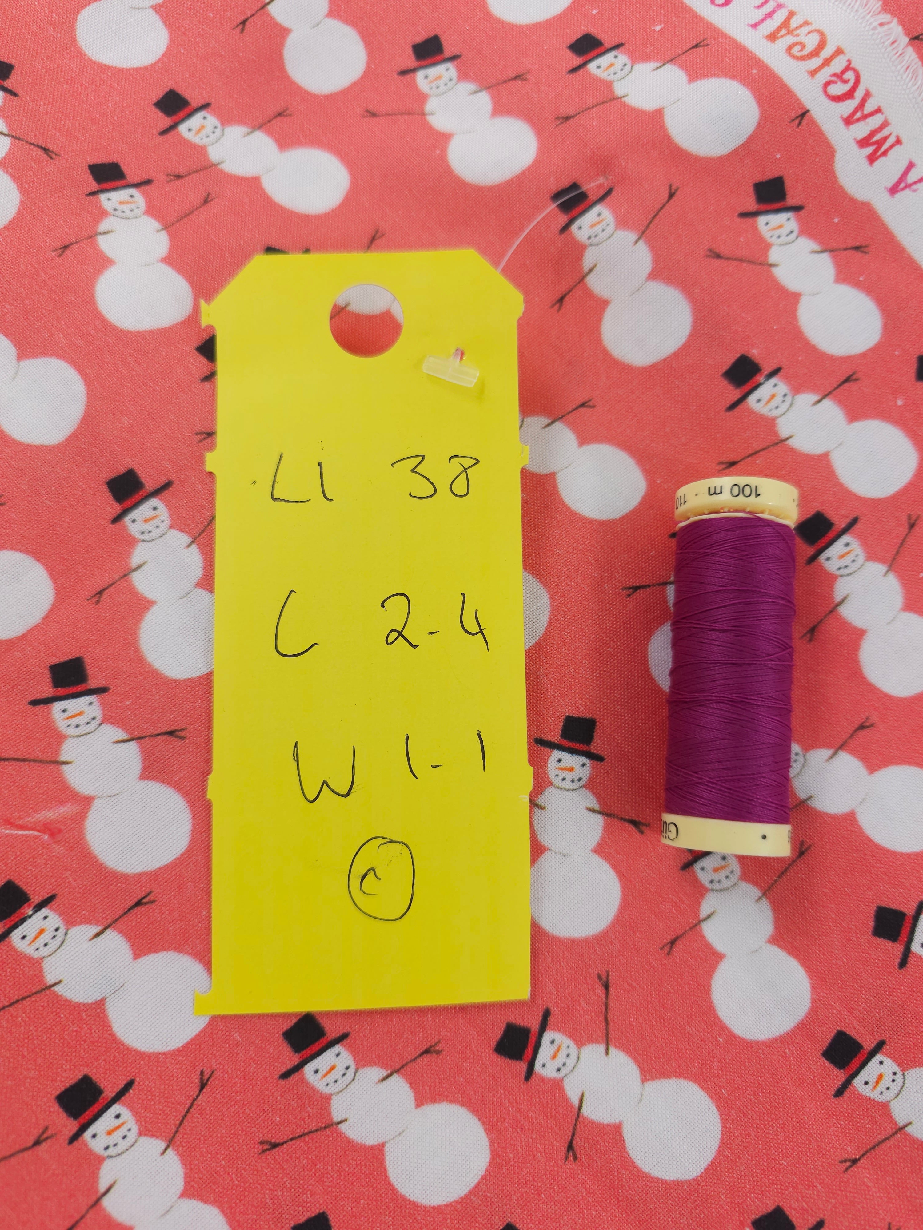 Salmon glitter snowman Cotton- 2.4m piece