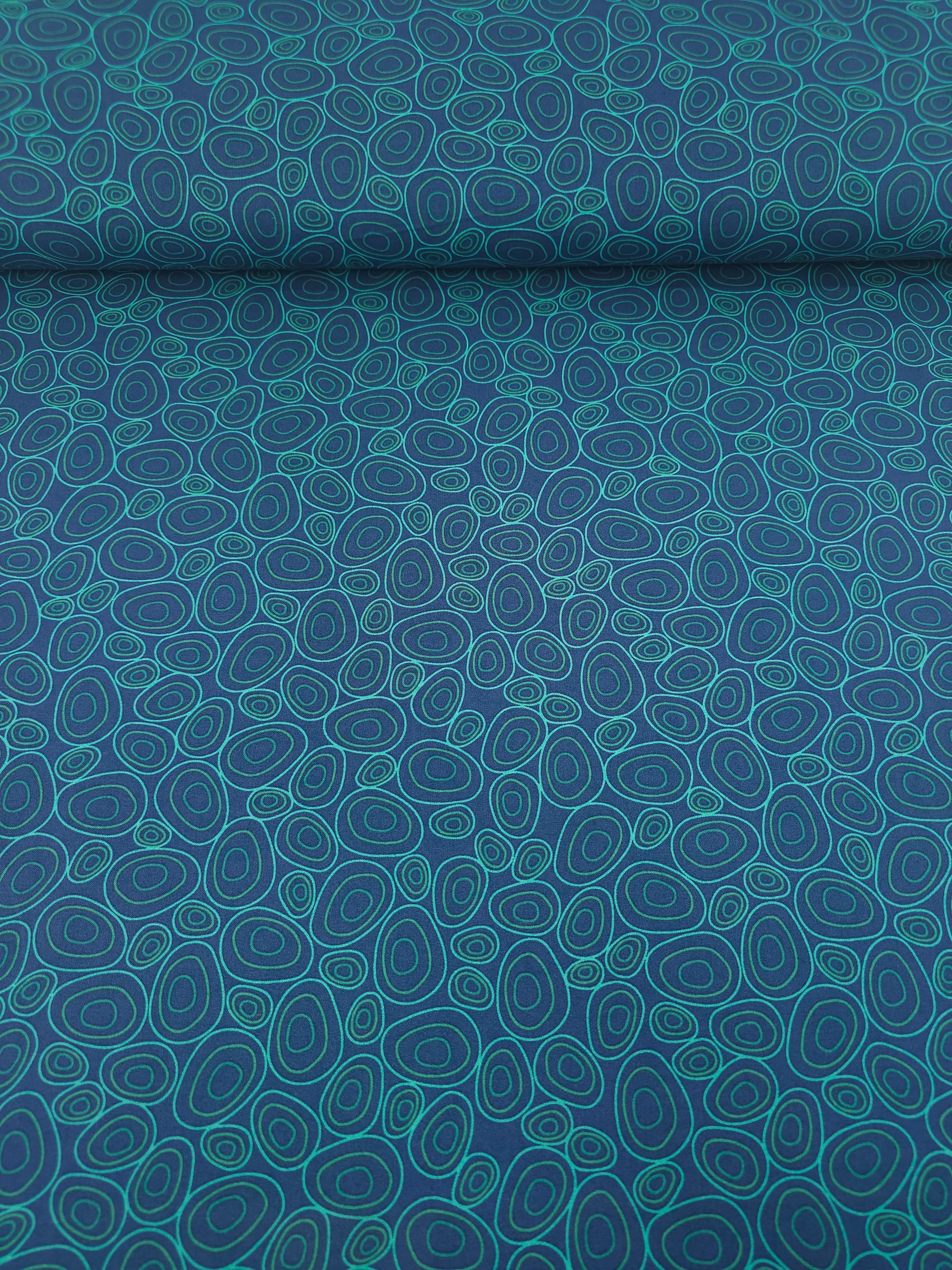 Petrol Blue/Teal Abstract Pebble Doodle 100% Cotton - Benartex