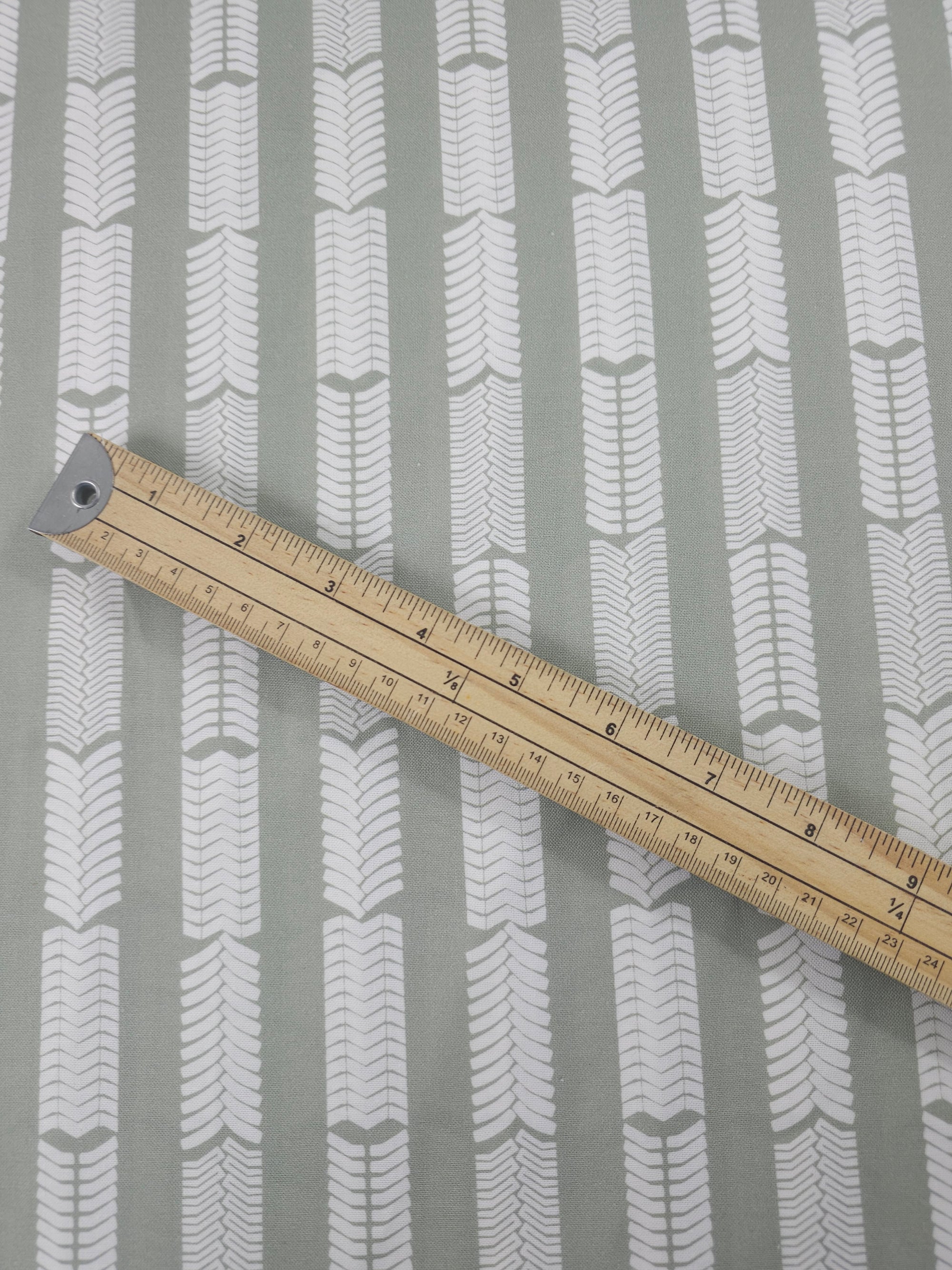Sage Patterned Skeleton Herringbone Stripe 100% Cotton