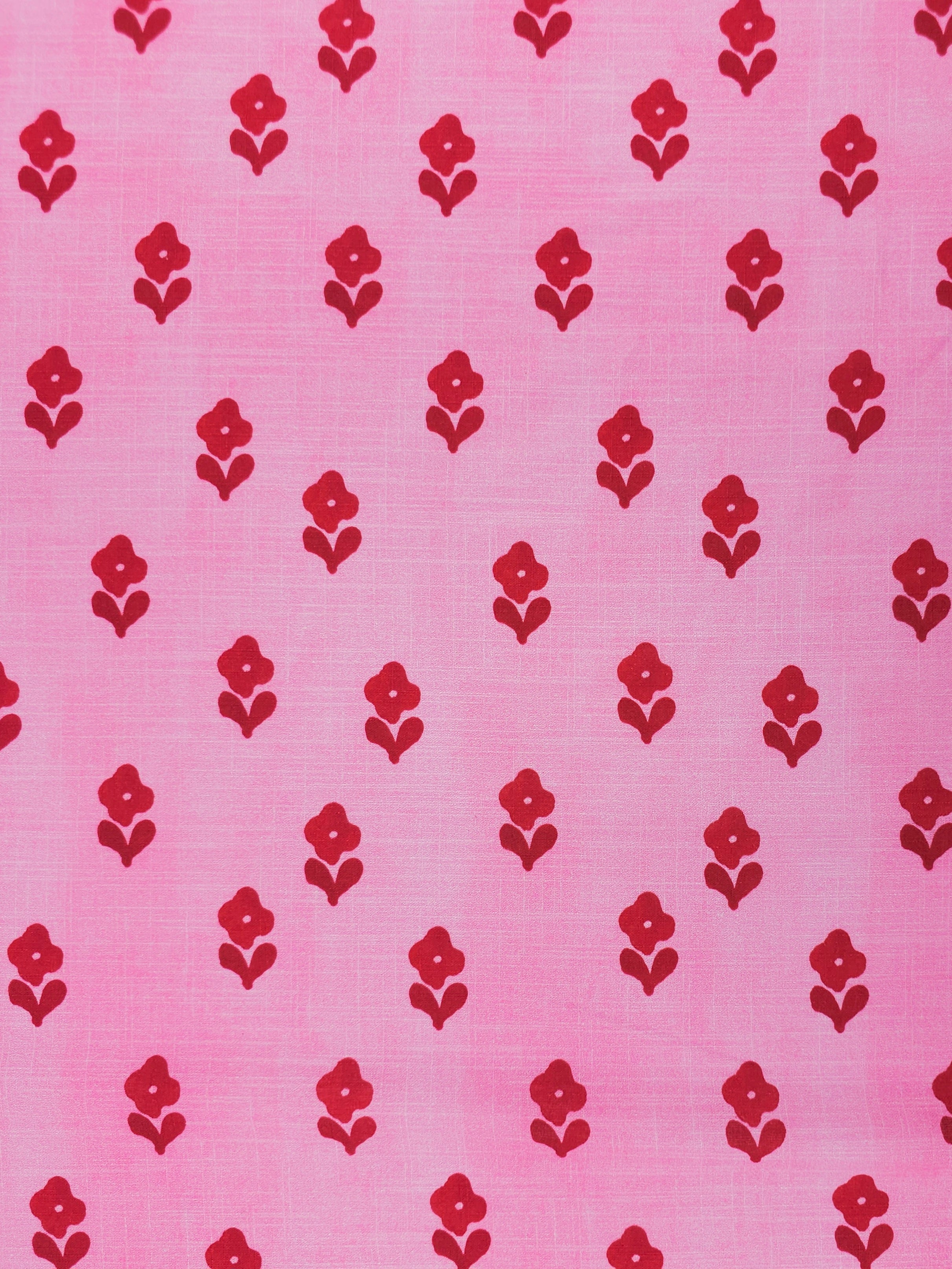 Pink/Red Washed Ditsy Floral Linen Look Cotton