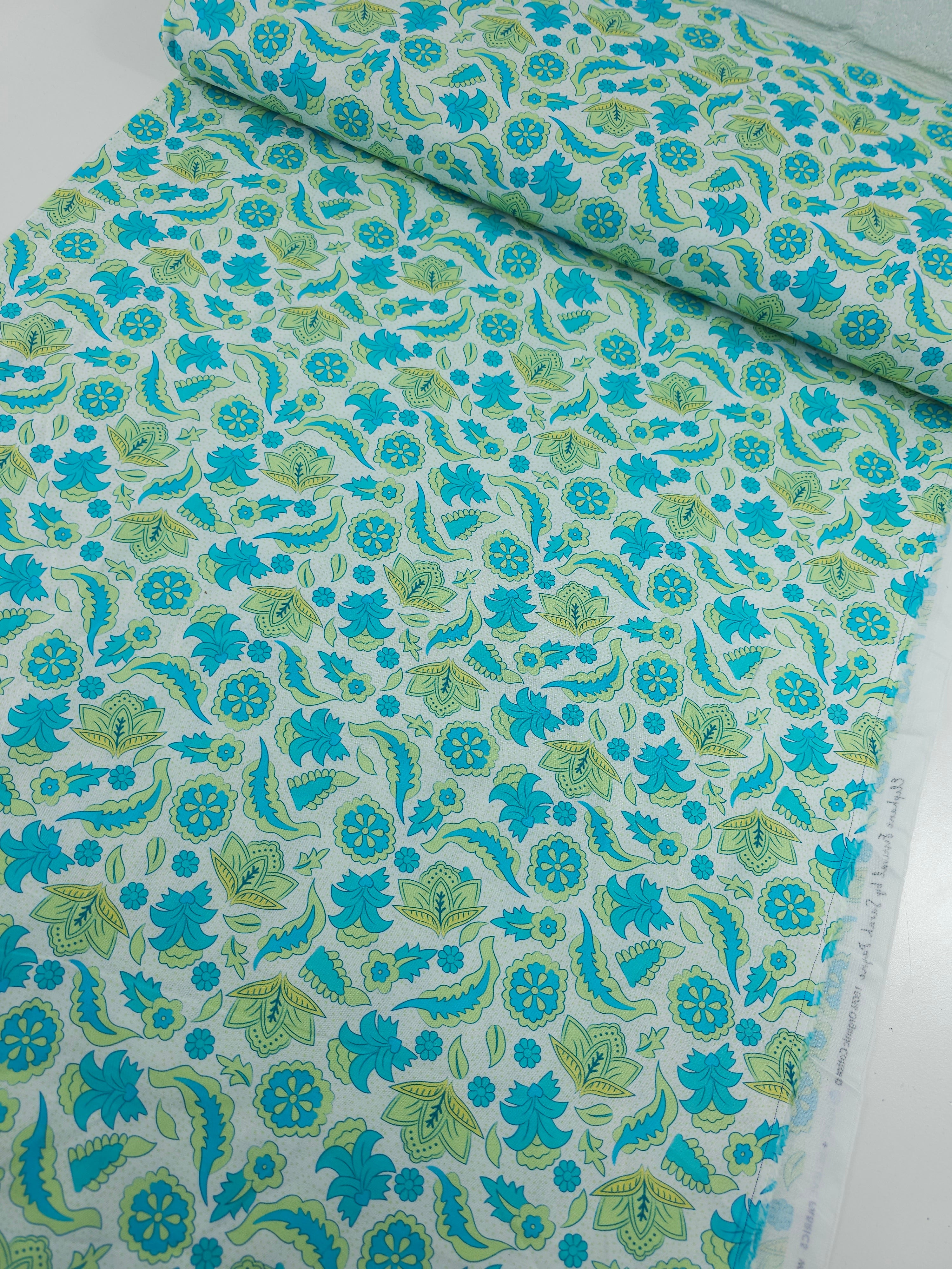 Blue/Lime Fantasy Floral 100% Cotton