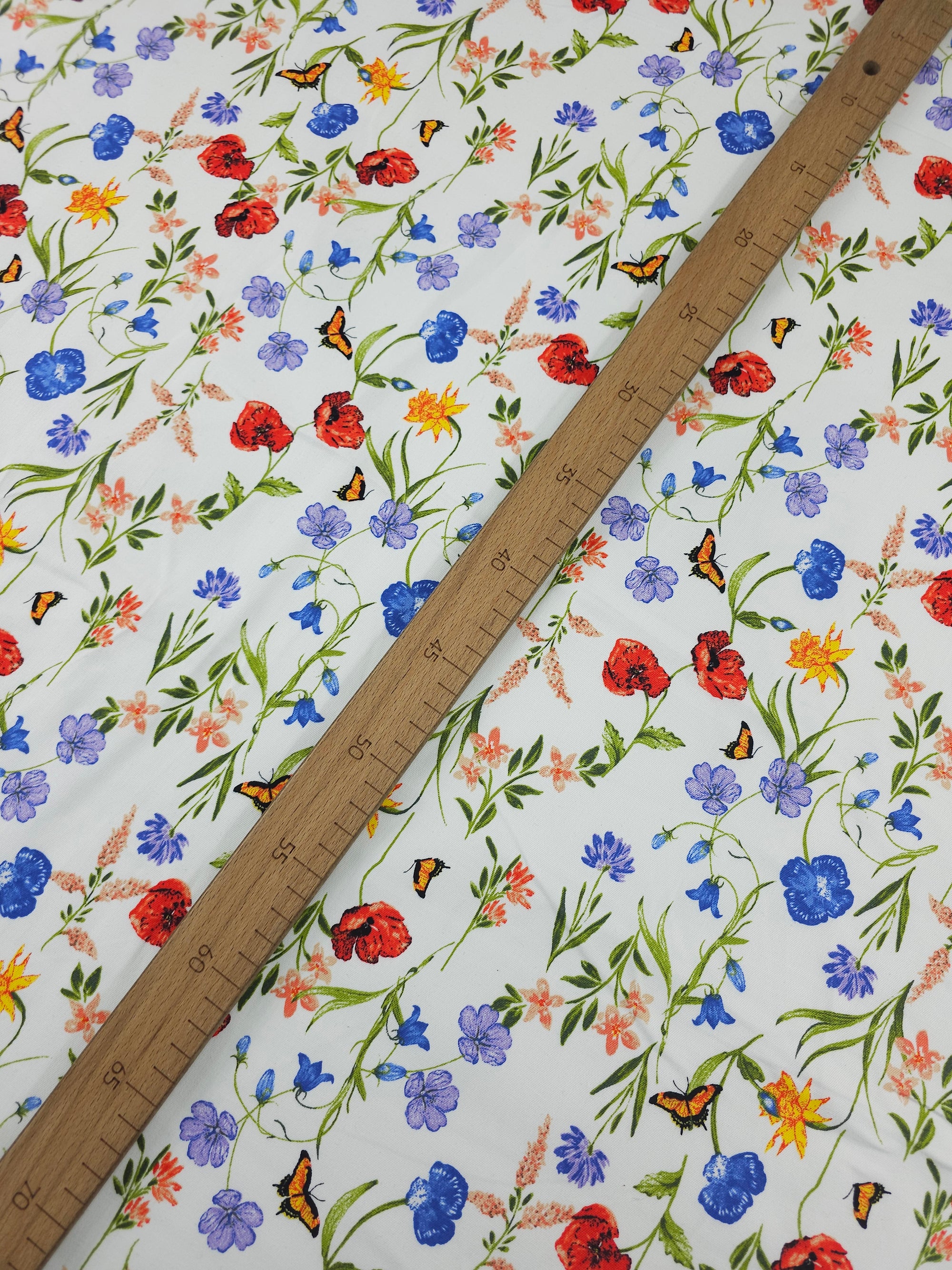 Floral Butterfly Meadow Lightweight Cotton Sateen Twill