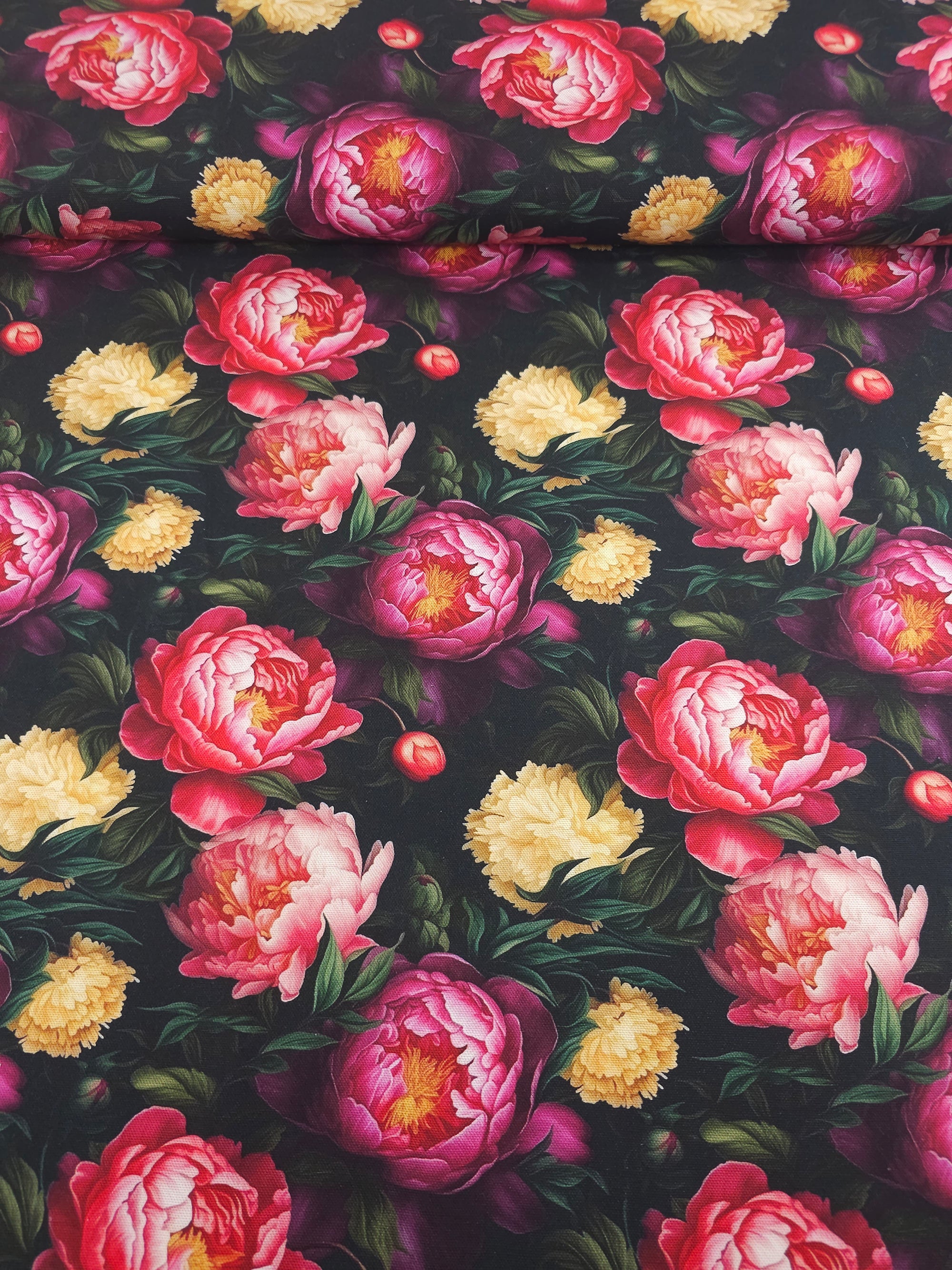 Deep Peony Garden Canvas Cotton