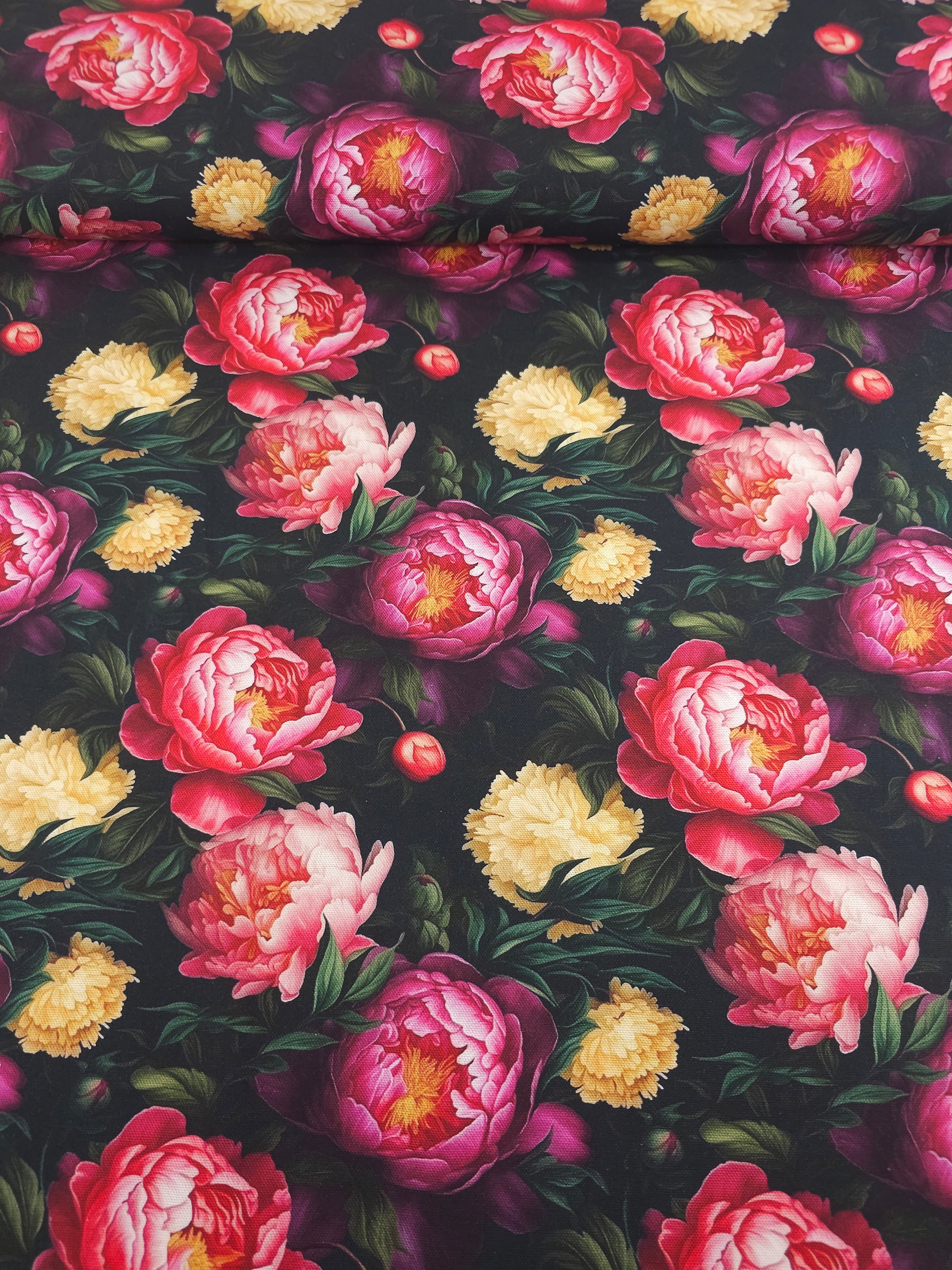 Deep Peony Garden Canvas Cotton