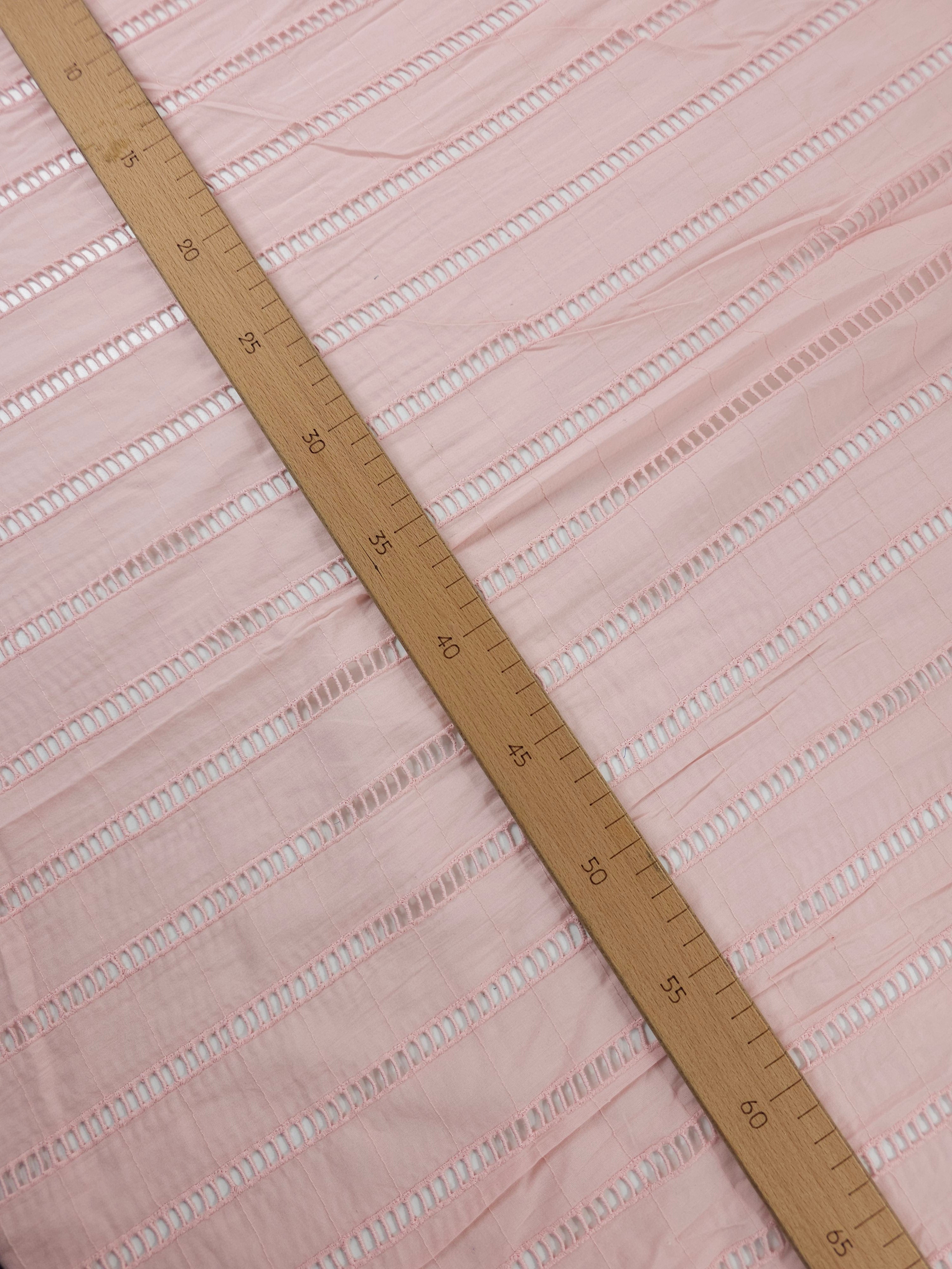 Soft Baby Pink Track Stripe Fine Cotton Poplin Broderie Anglaise