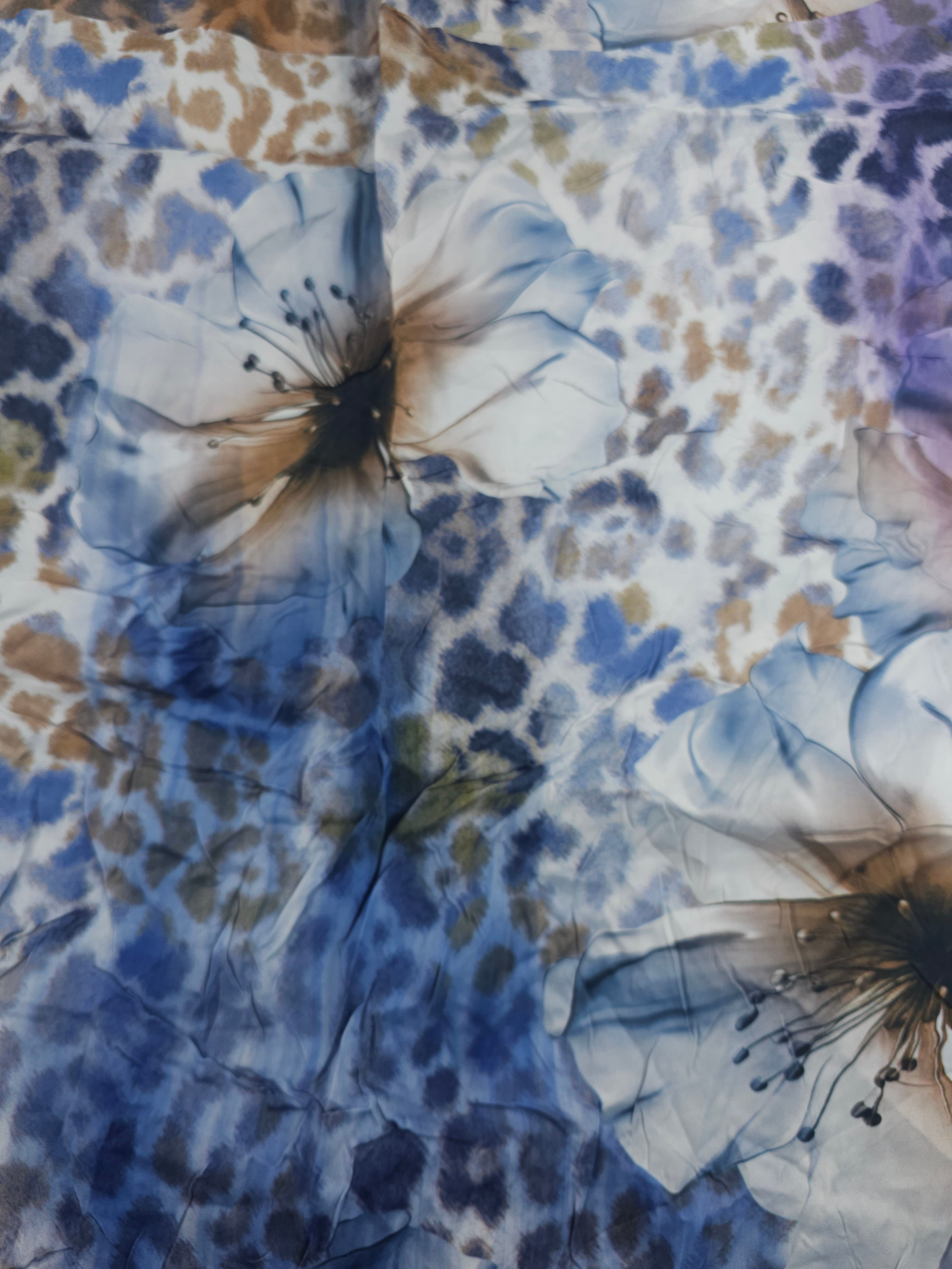 Blue Cheetah Floral Viscose Sateen- 1.3m Piece