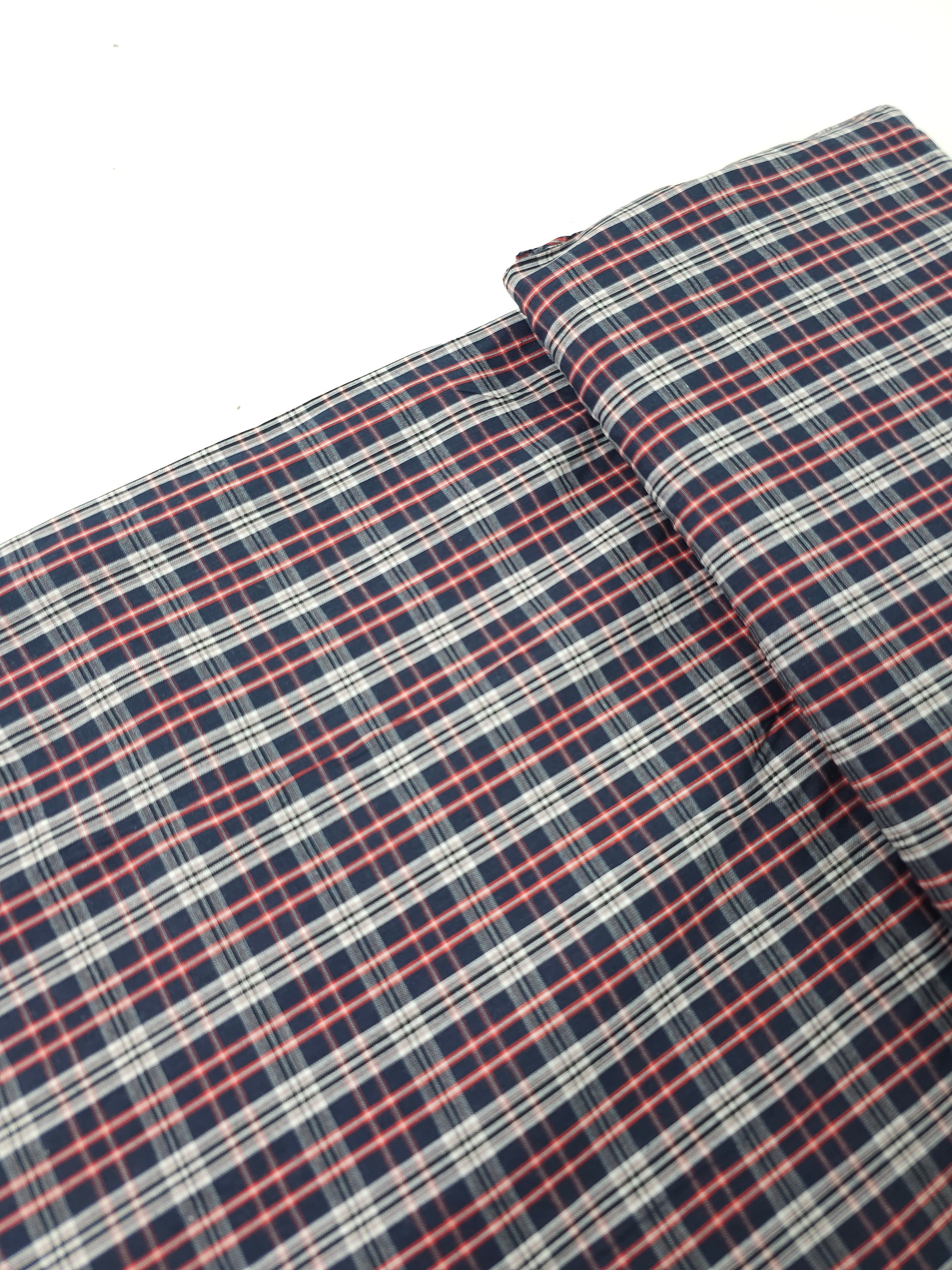 Navy Red Check 100% Cotton