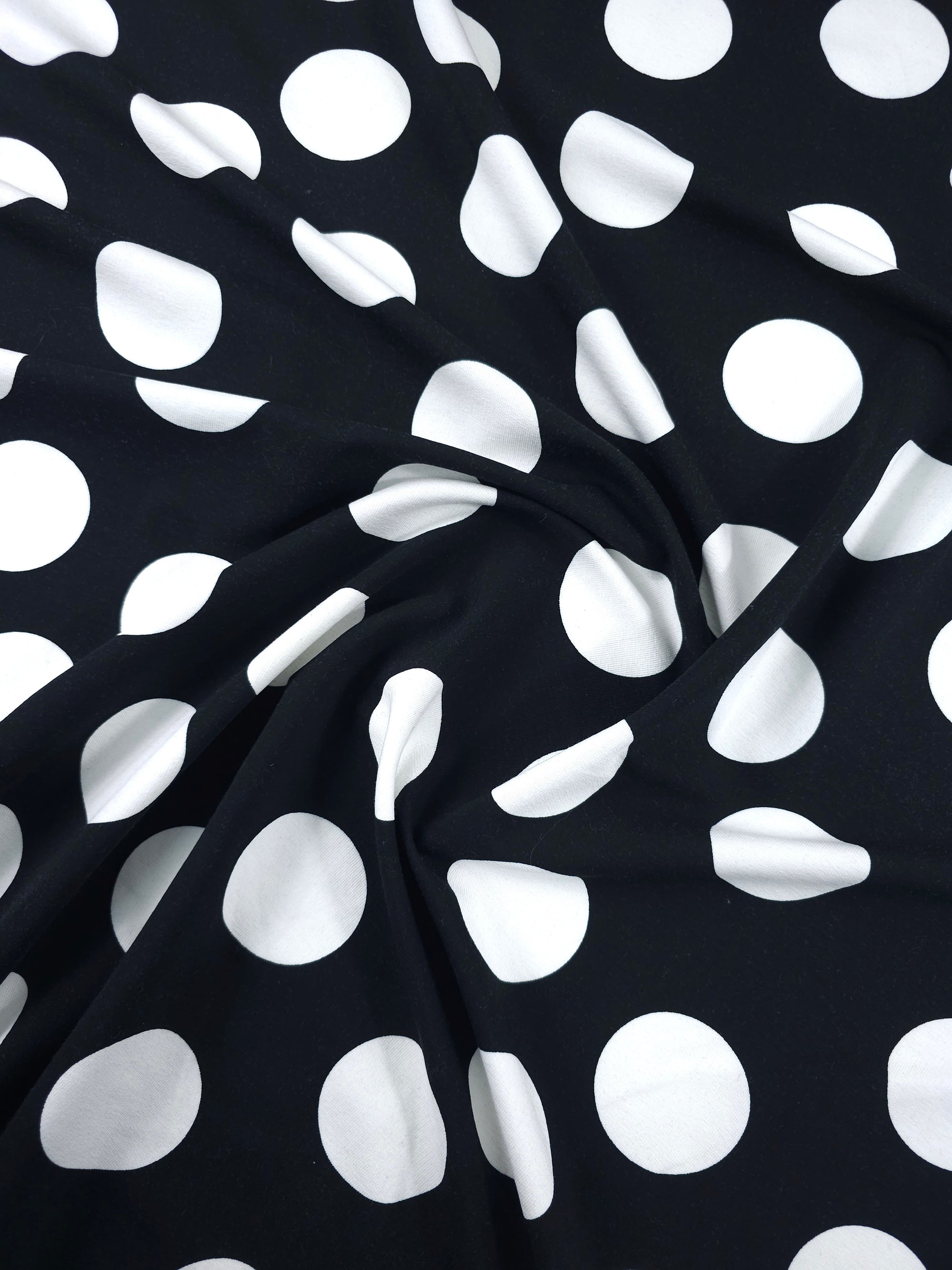 Black/White Large Irregular Polka Spot Lightweight Cotton Loopback