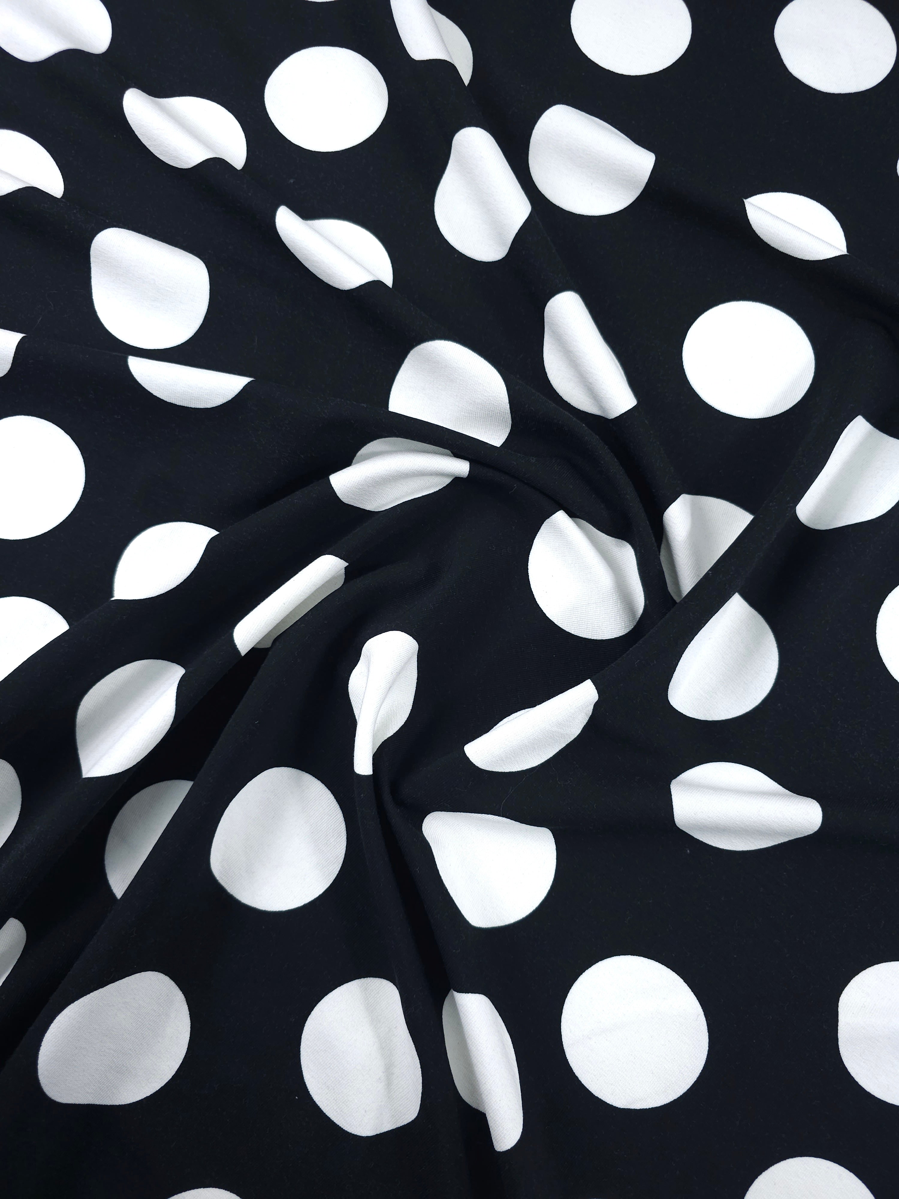 Black/White Large Irregular Polka Spot Lightweight Cotton Loopback