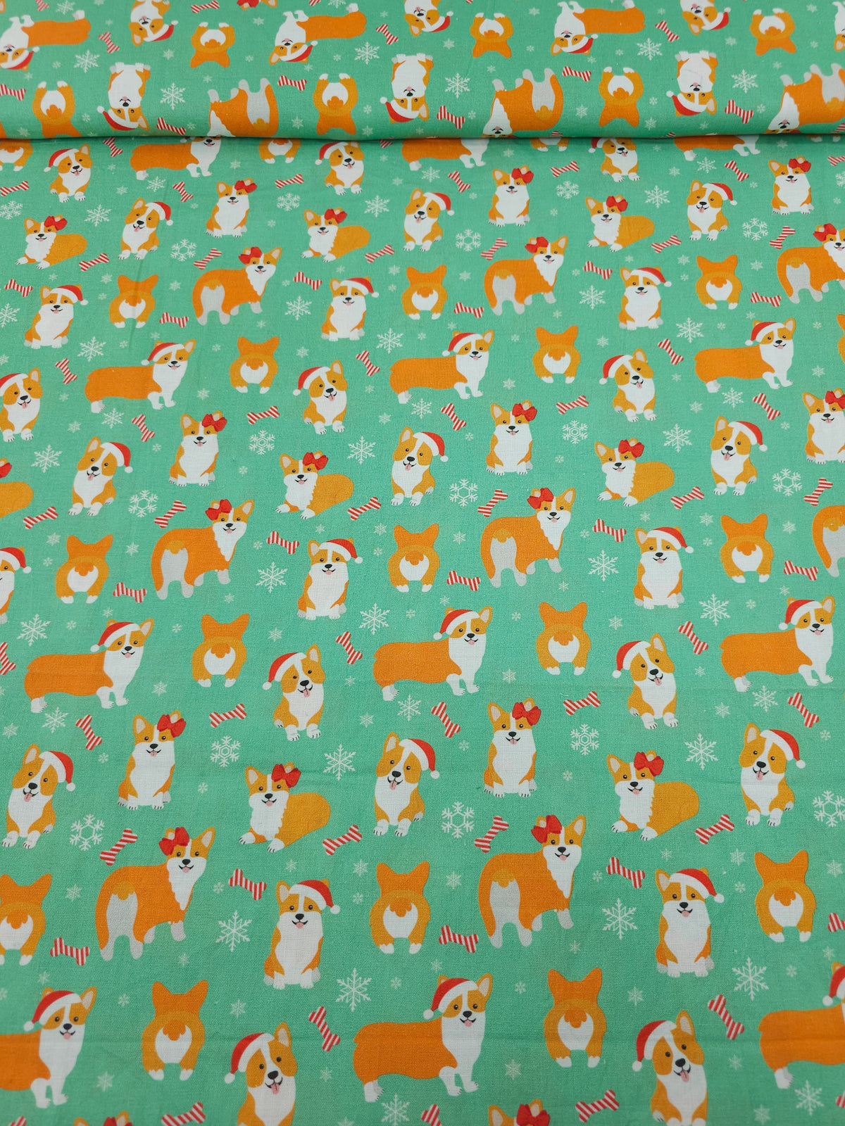 Orange/Mint Green Christmas Pups 100% Cotton