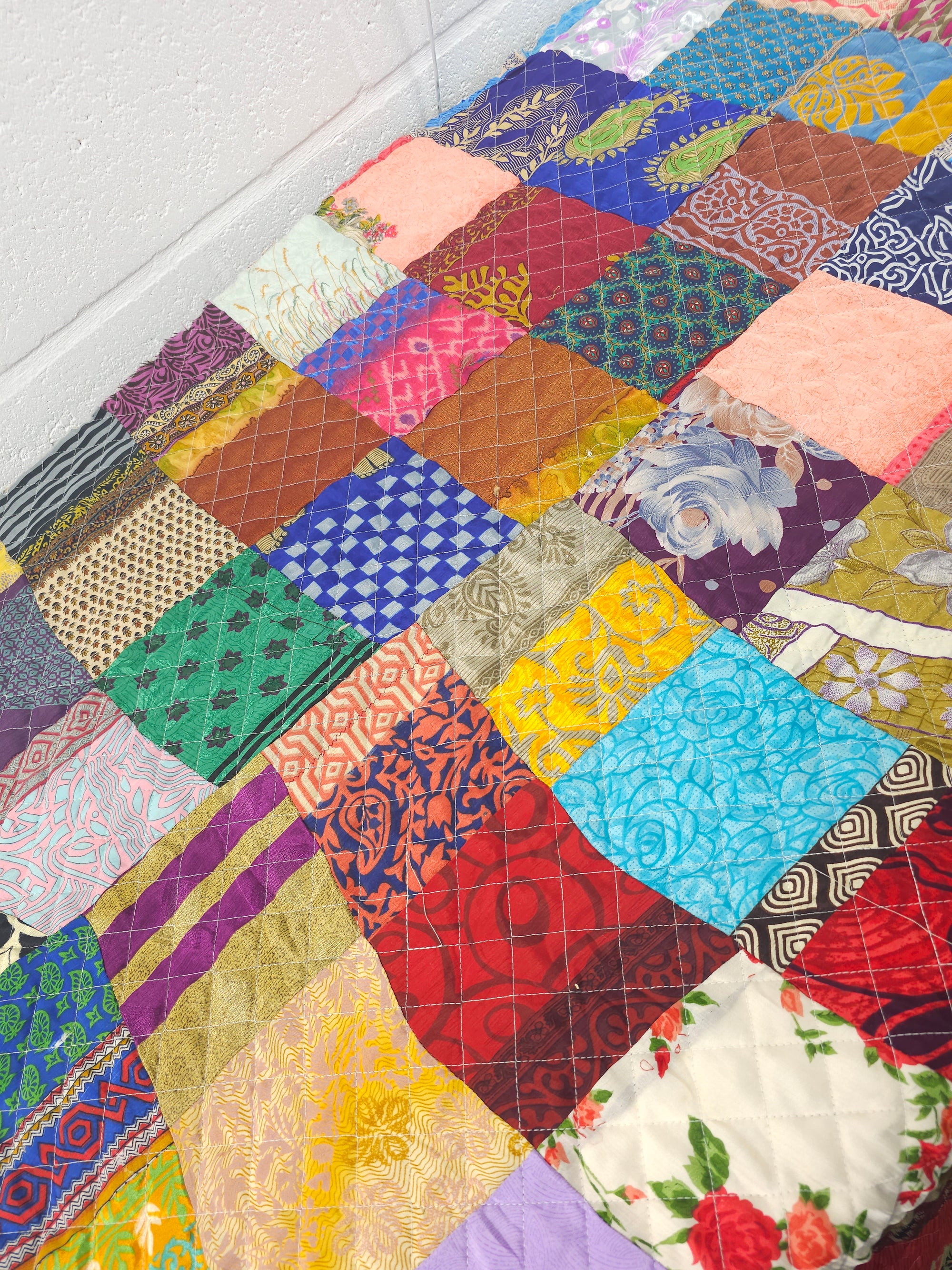 Multicolour Silk Patchwork Quilted Cotton