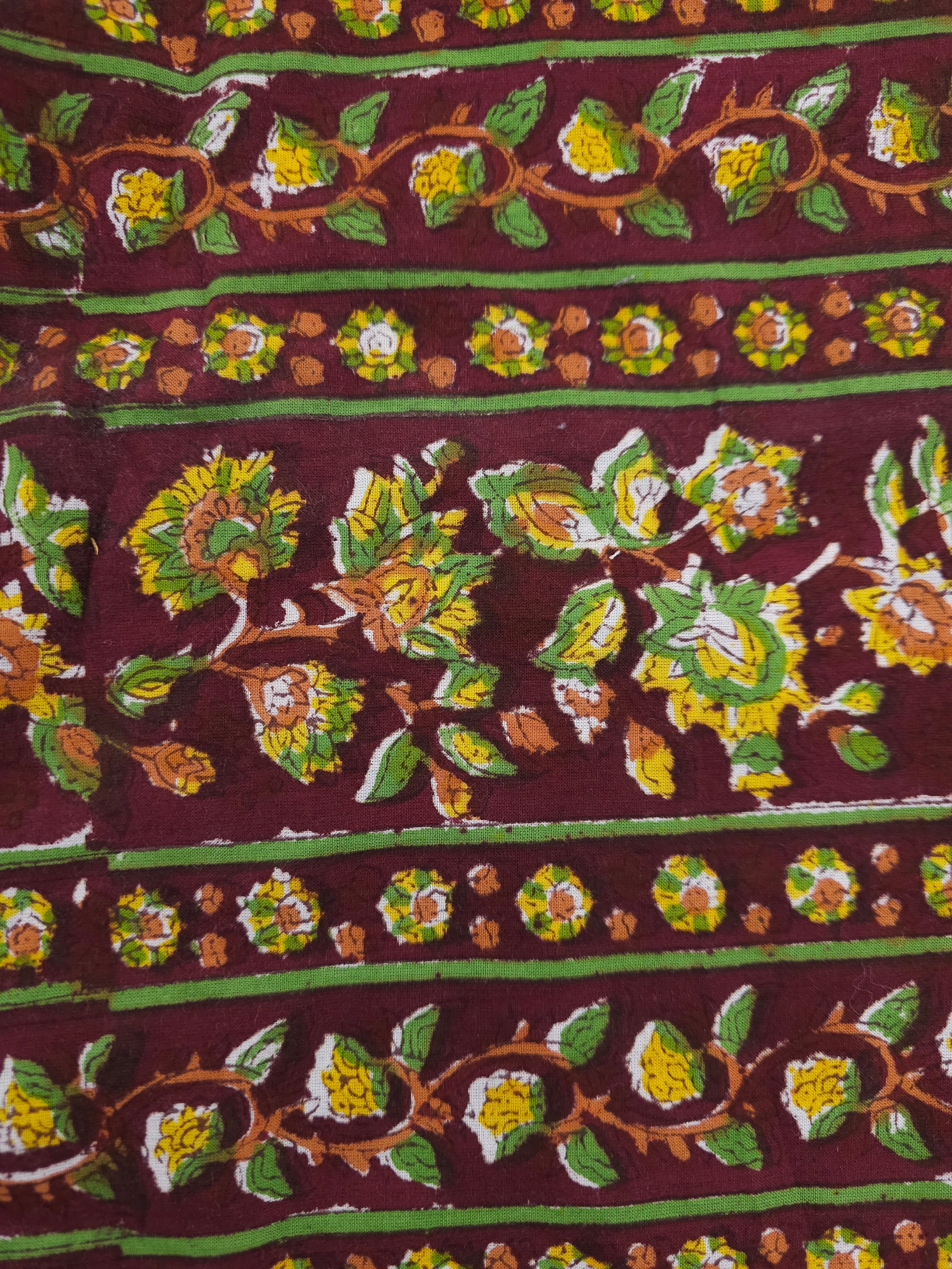 Sanganeri Spice Floral Block Print Cotton - 1.6m Piece