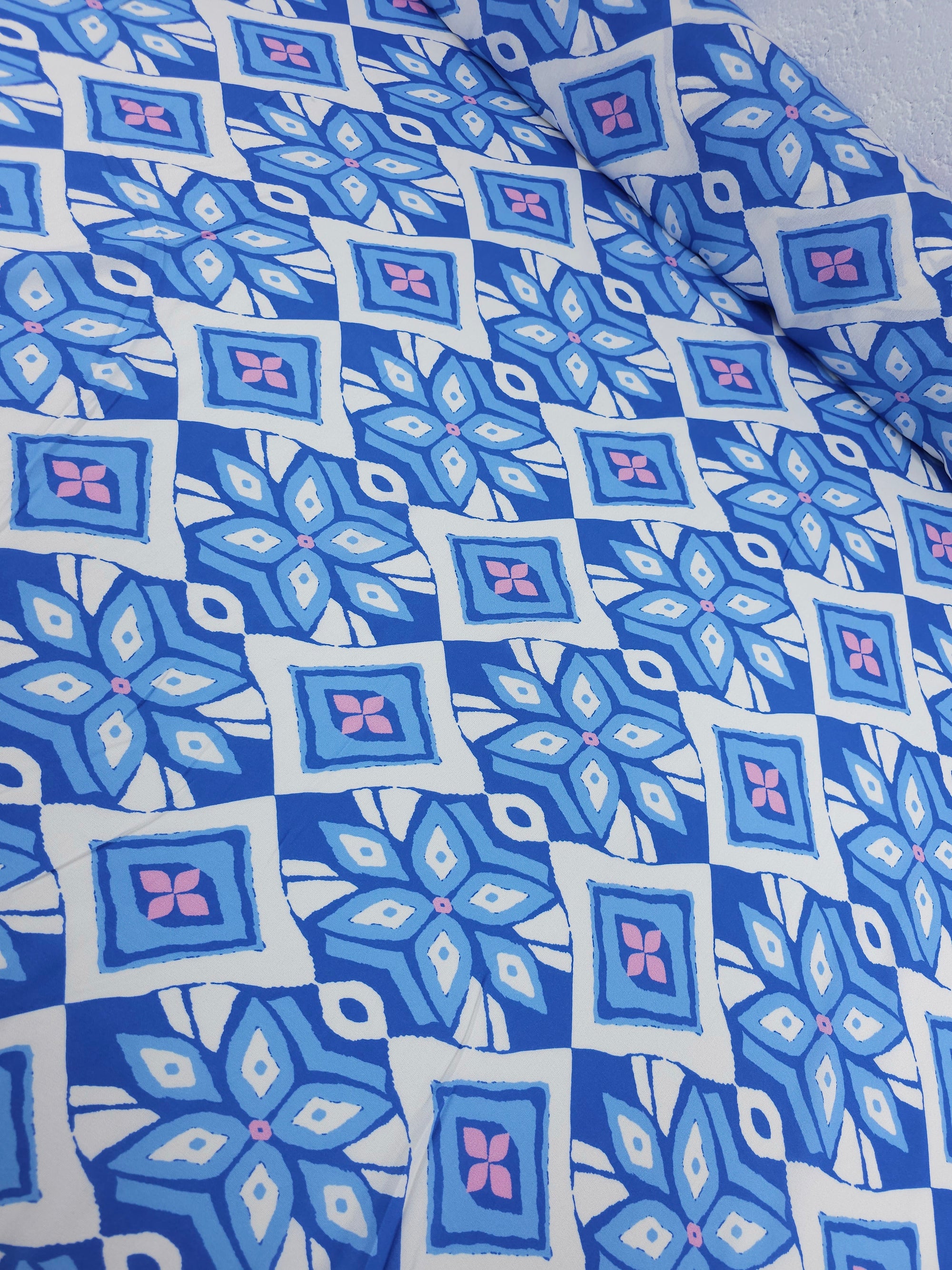 Blue/Pink Geometric Diamond Viscose Challis