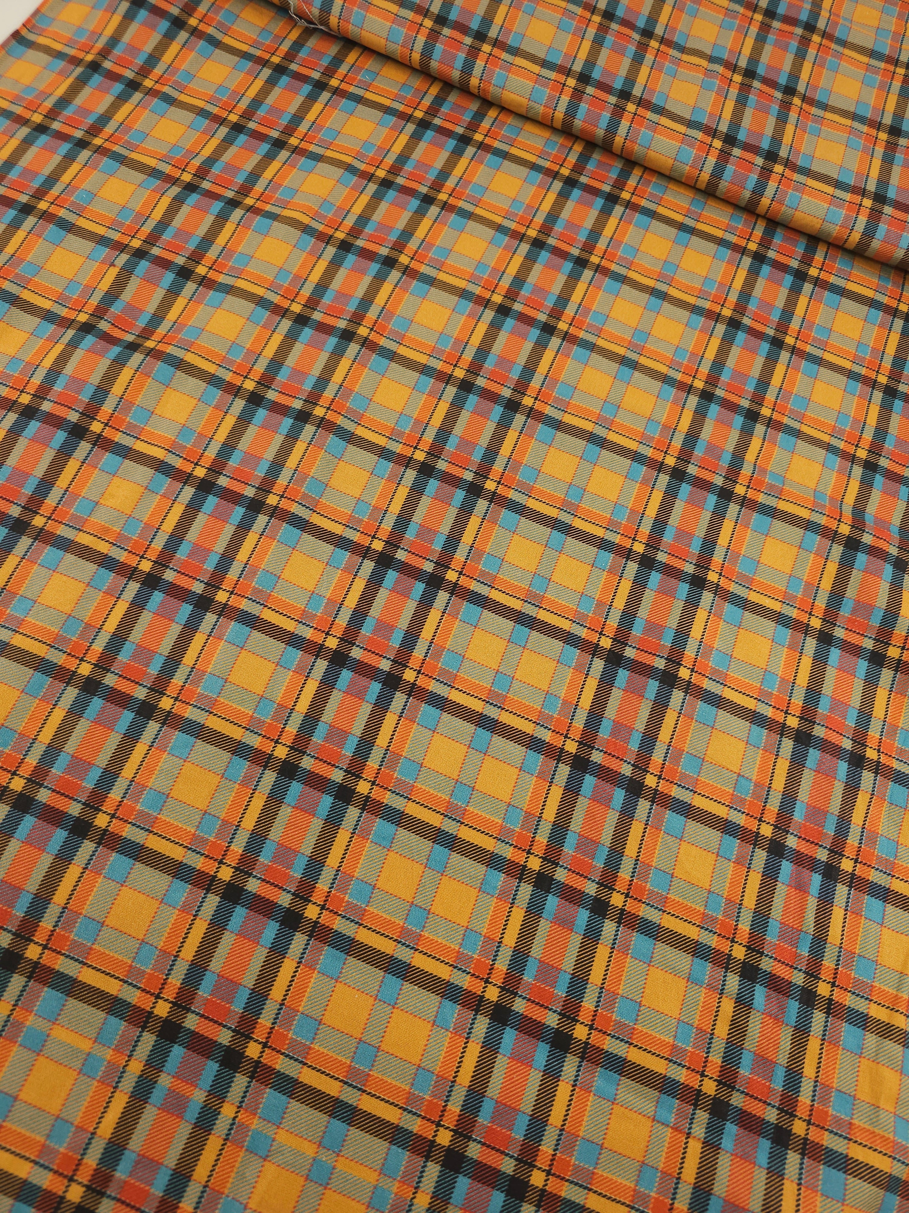 Retro Orange/Blue Tartan 100% Cotton