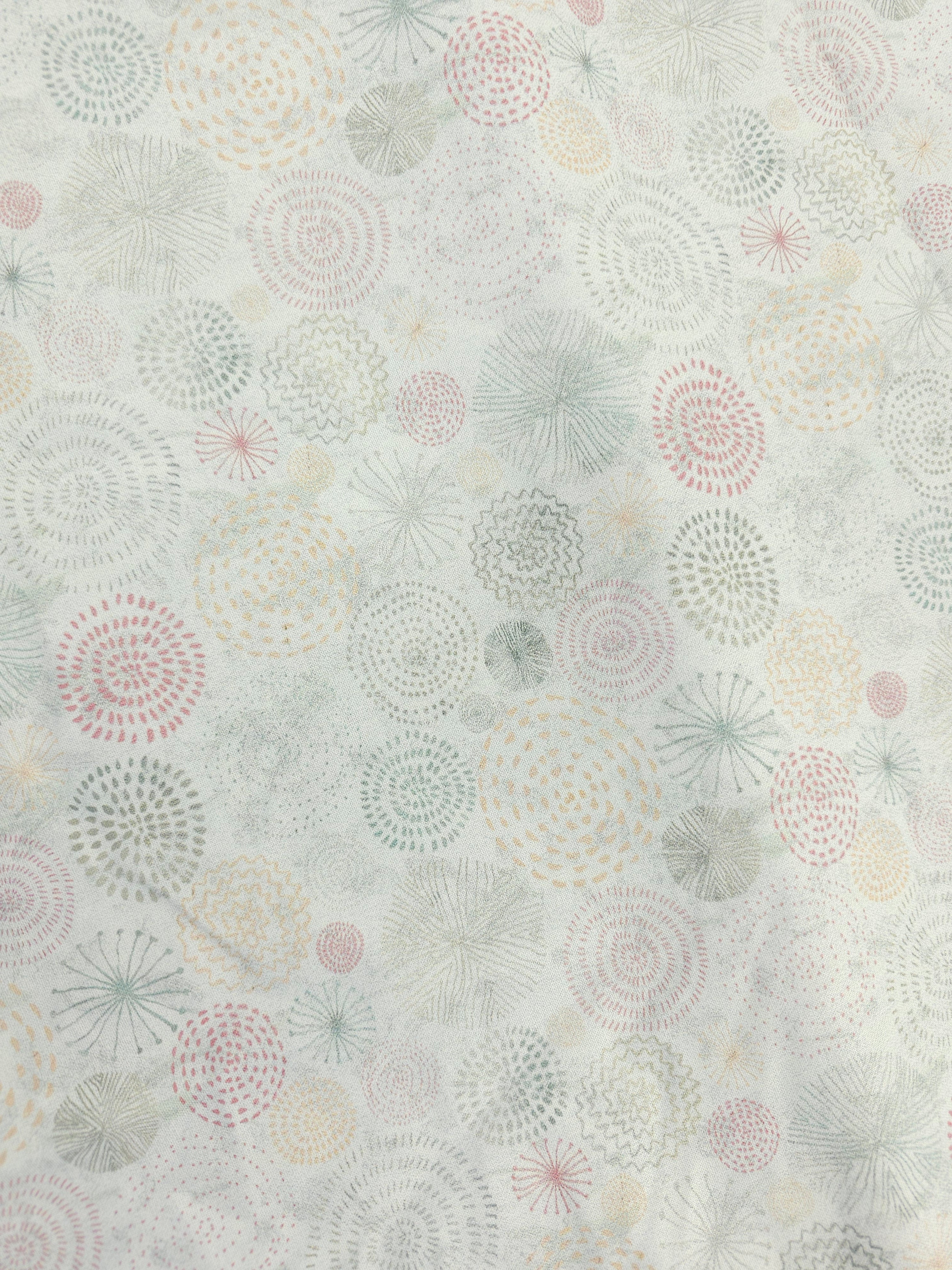 Pale grey pink dotted circle Cotton- 2m piece