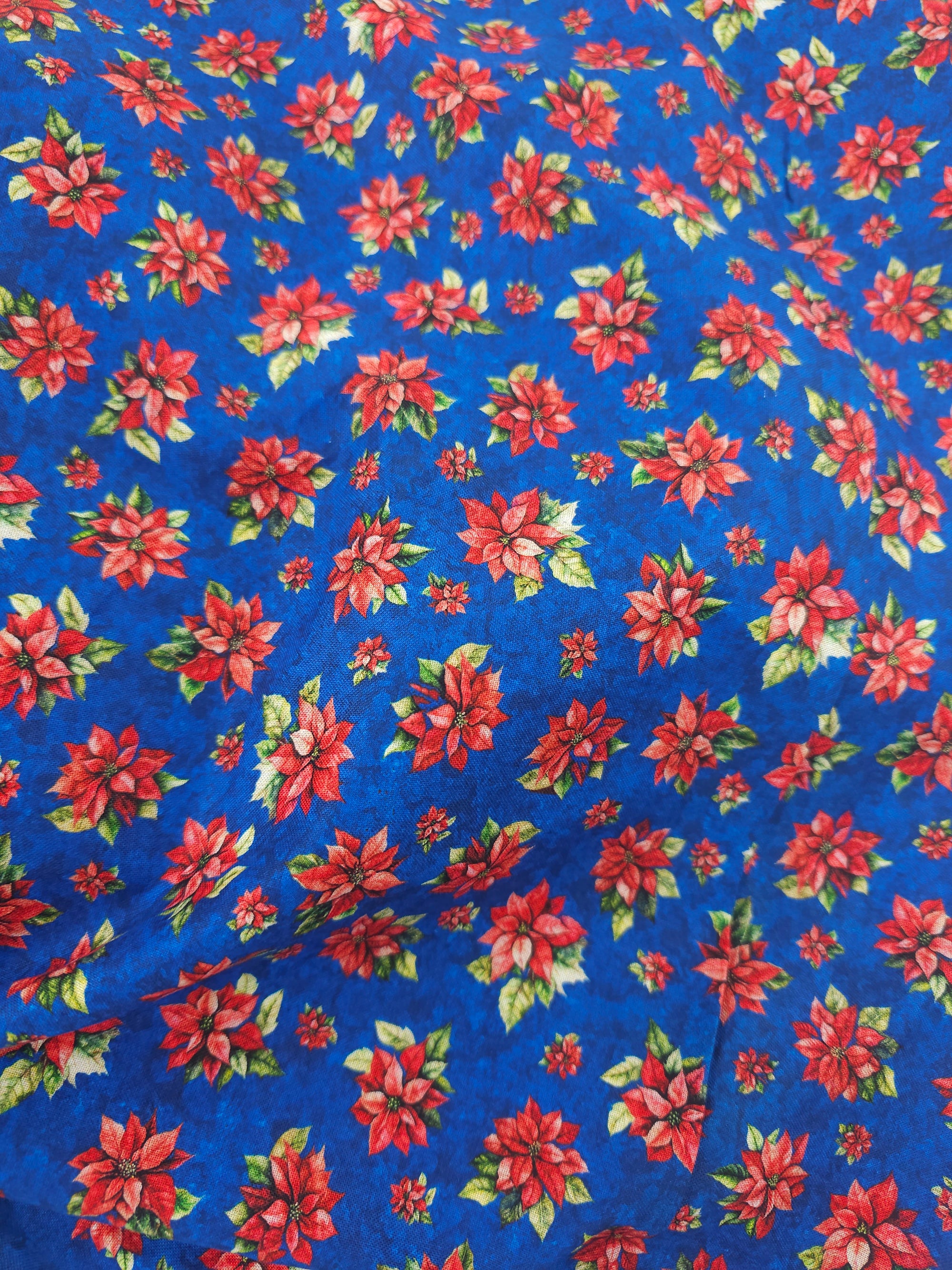 Blue Christmas floral Cotton- 3m piece